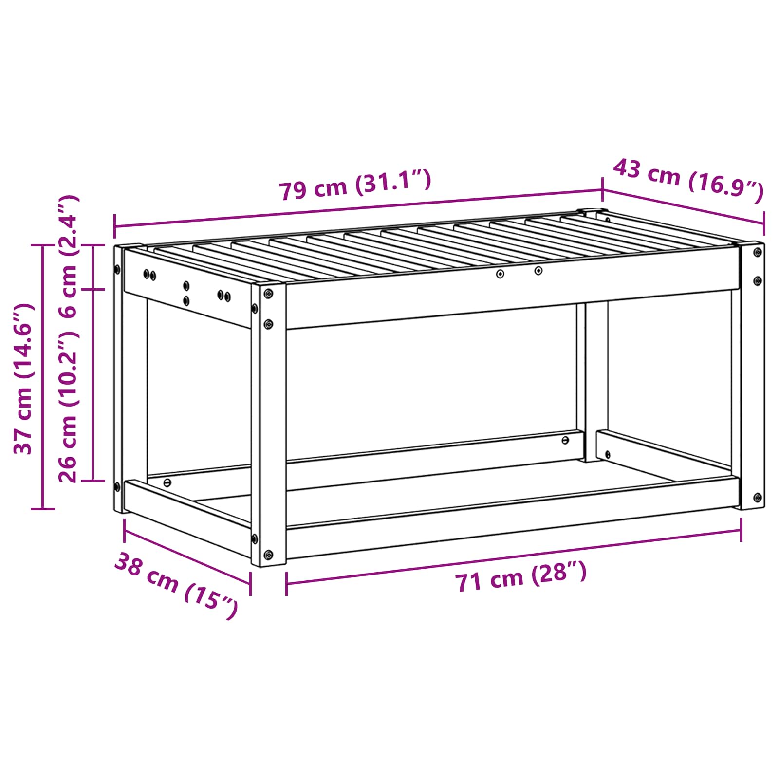 vidaXL Stołek Ławka na Zewnątrz Naturalny 79 x 43 x 37 cm