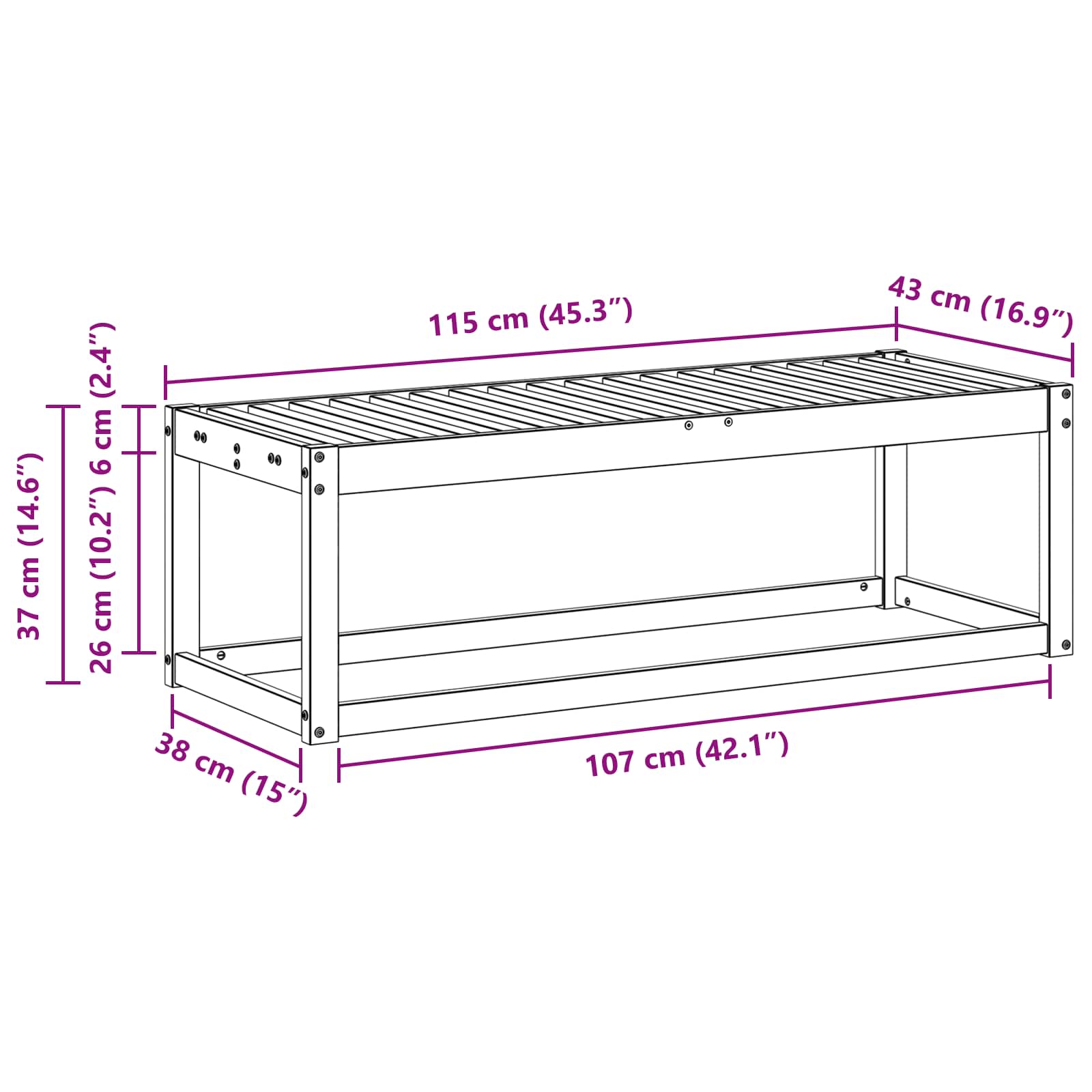 vidaXL Stołek Ławka na Zewnątrz Naturalny 115 x 43 x 37 cm
