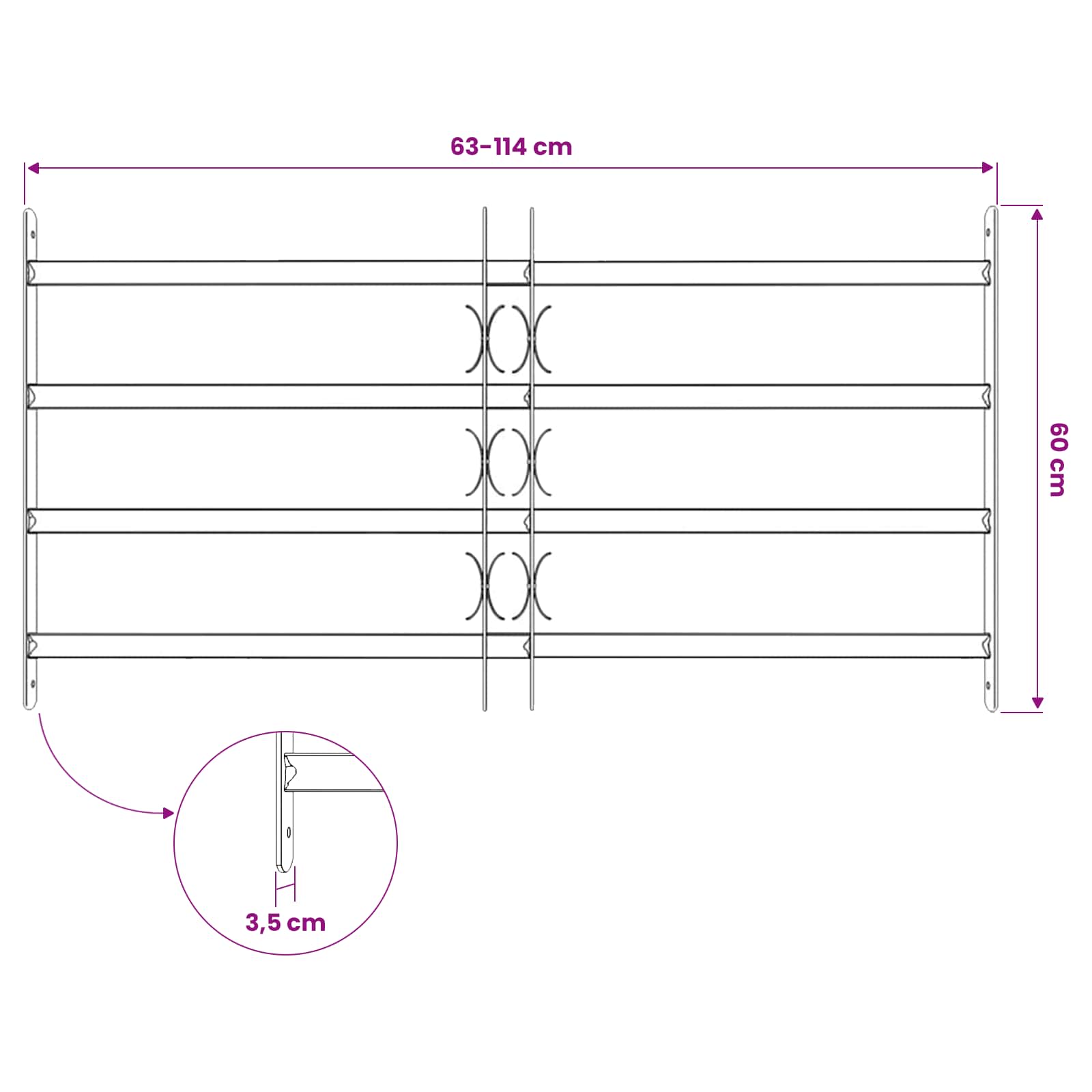 vidaXL Kratka Okienna 115 x 60 cm Stal malowana proszkowo Czarny