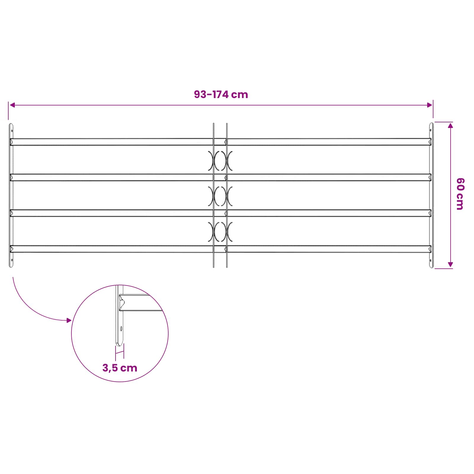 vidaXL Kratka Okienna 175 x 60 cm Stal malowana proszkowo Czarny