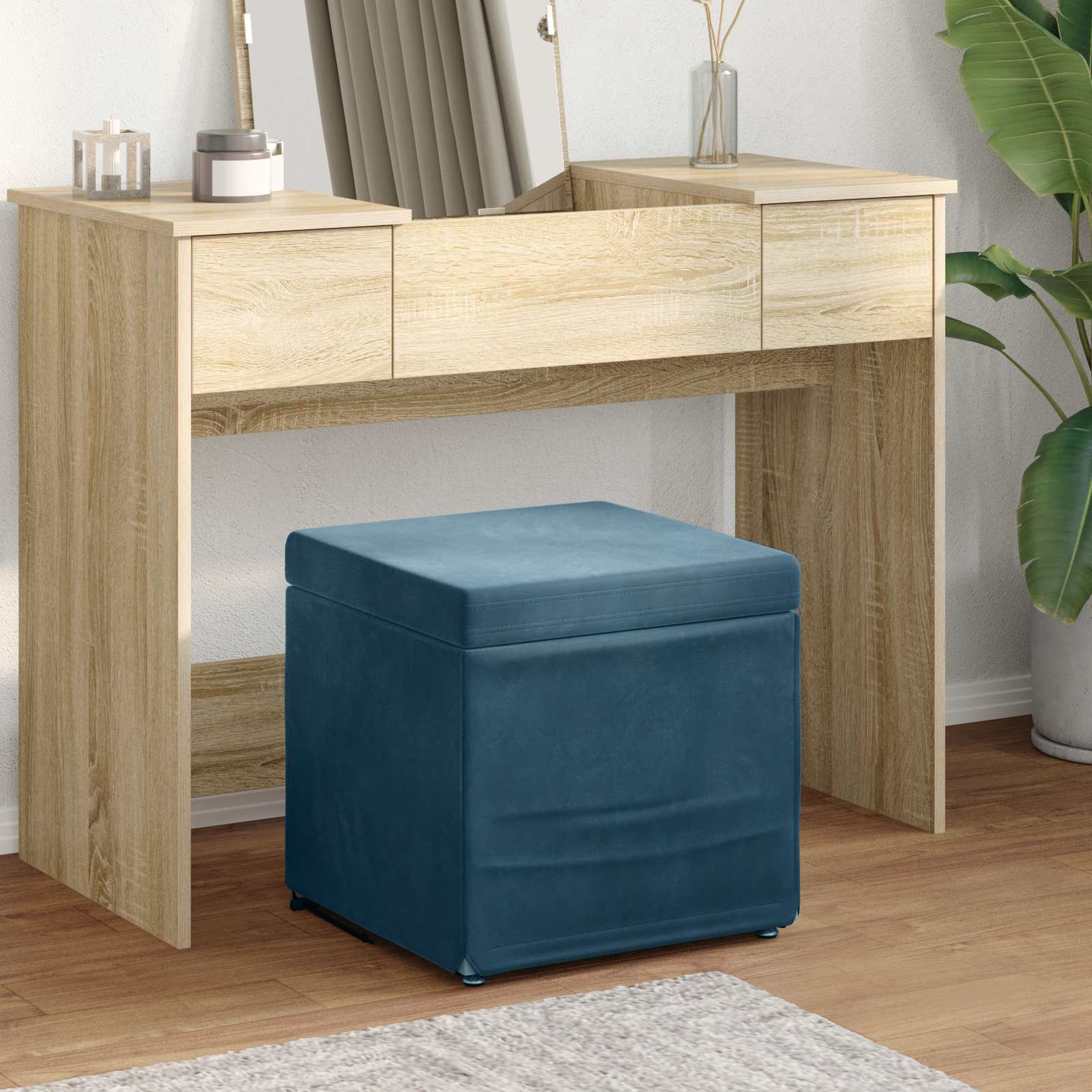 vidaXL Halka Niebieski 41 x 41 x 40 cm Welur i drewno inżynieryjne