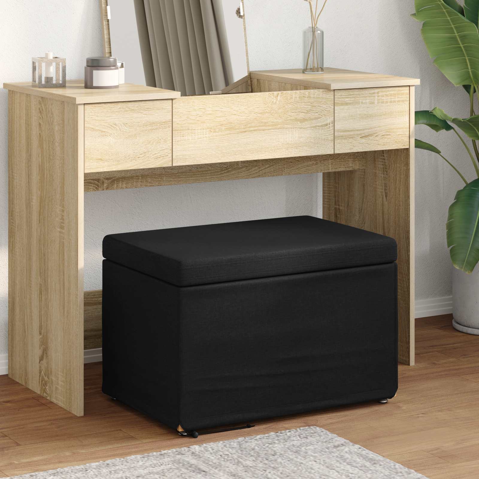 vidaXL Halka Czarny 61 x 41 x 40 cm Tkanina i drewno inżynieryjne