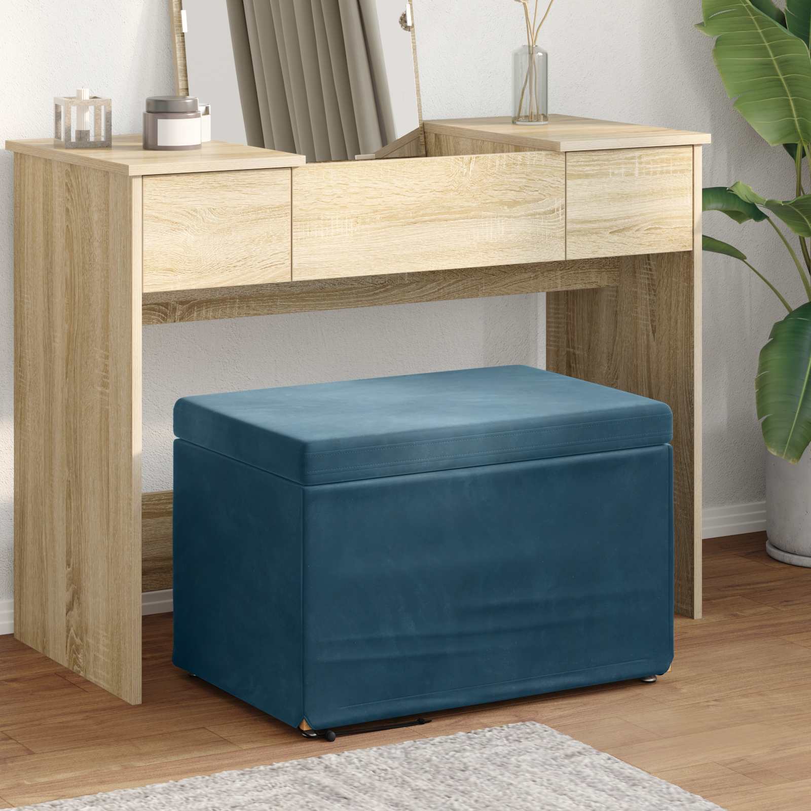 vidaXL Halka Niebieski 61 x 41 x 40 cm Welur i drewno inżynieryjne
