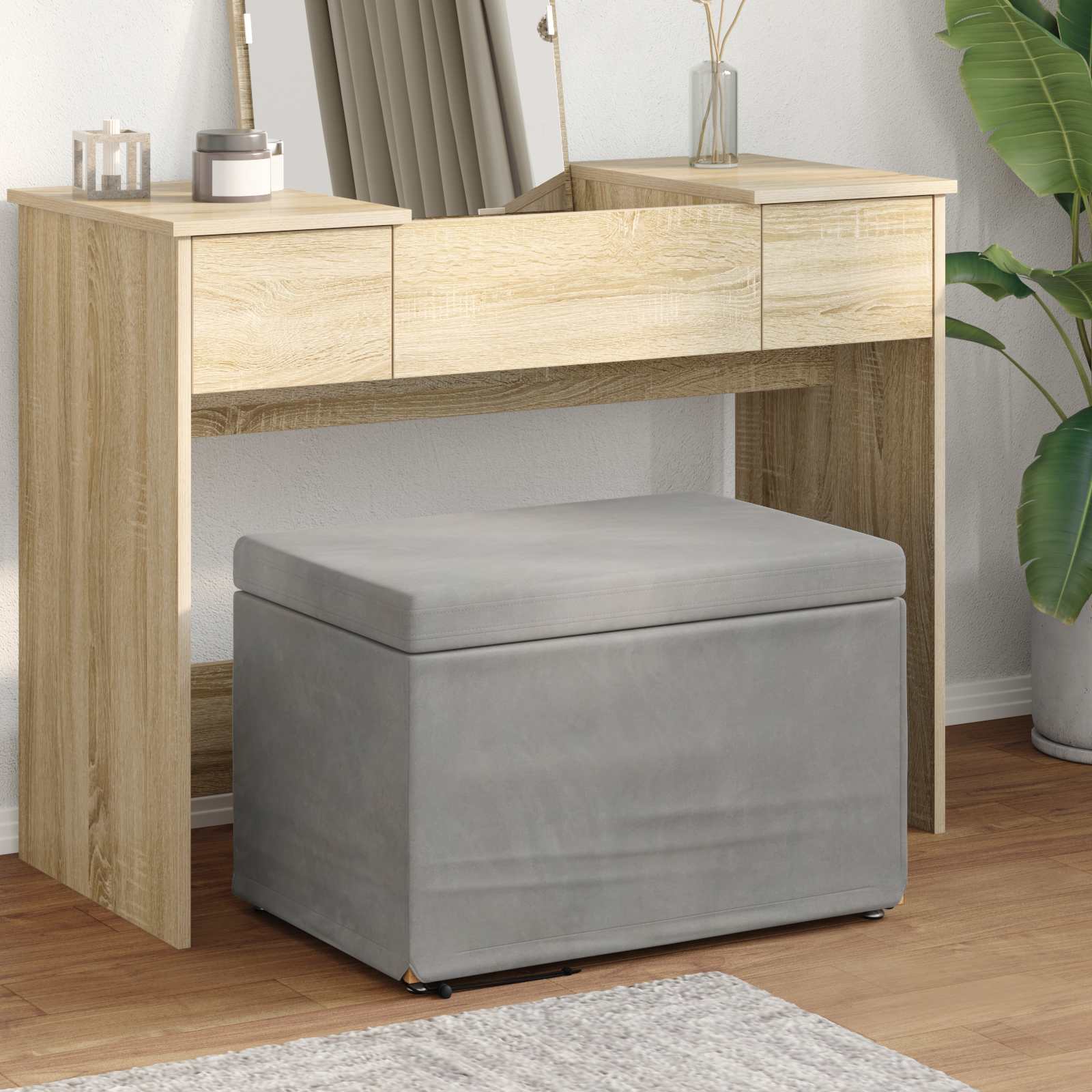 vidaXL Halka Jasnoszary 61 x 41 x 40 cm Welur i drewno inżynieryjne