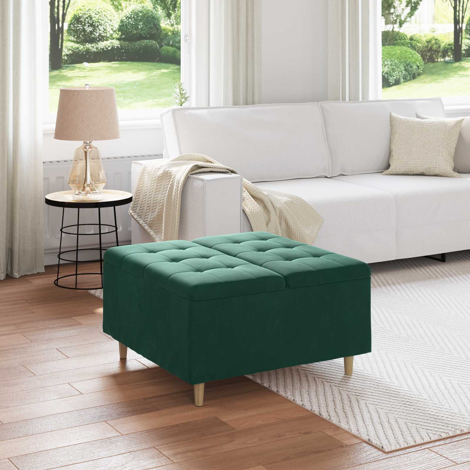 vidaXL Otoman z miejscem na przechowywanie Ciemna zieleń Aksamit
