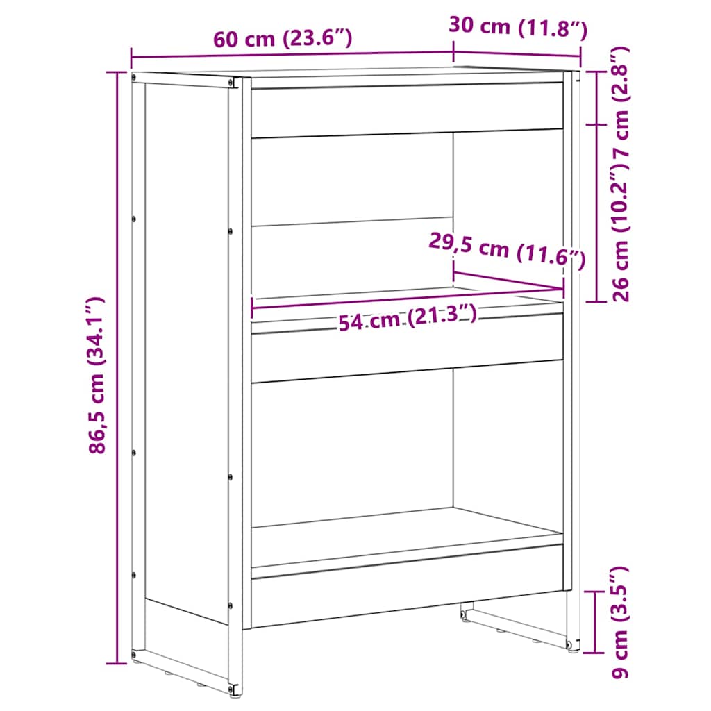 vidaXL Szafka na książki Dąb rzemieślniczy 60 x 30 x 86,5 cm