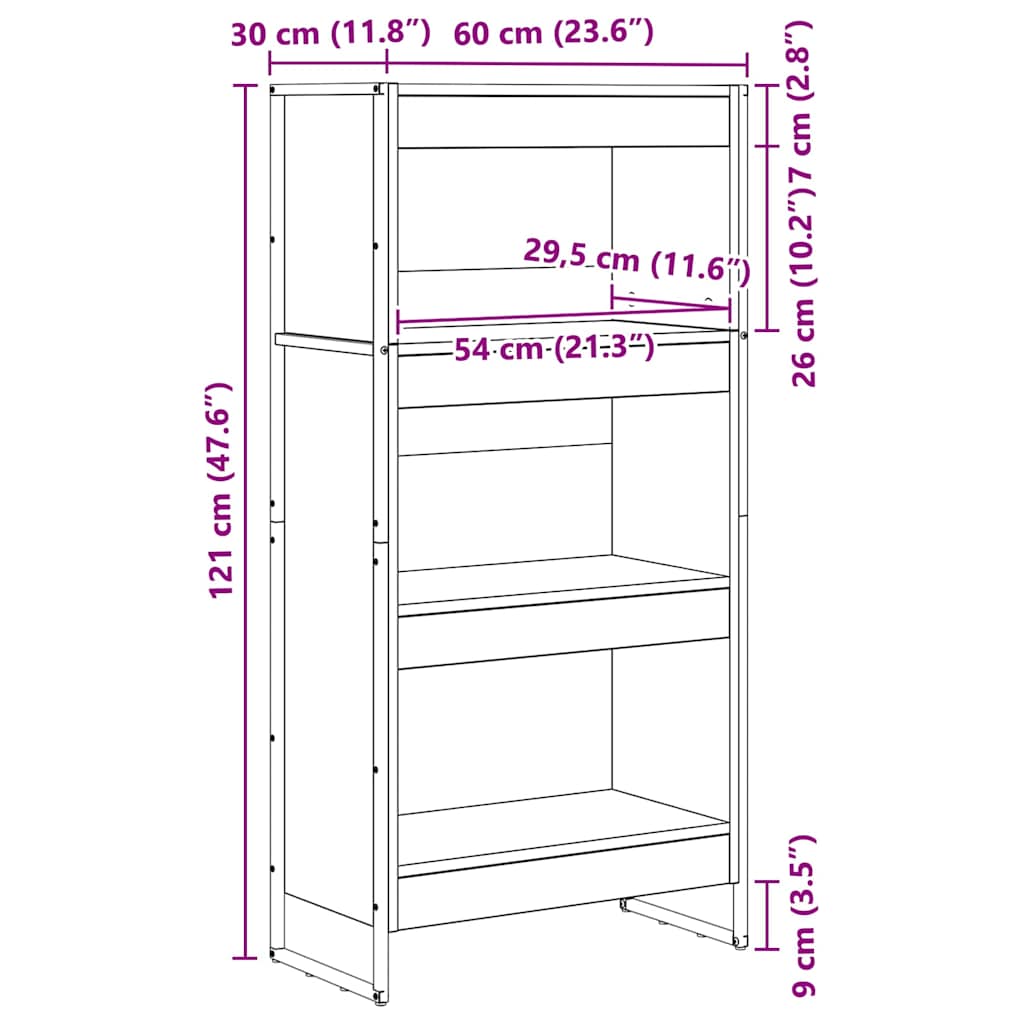 vidaXL Szafka na książki Szary Sonoma 60 x 30 x 121 cm