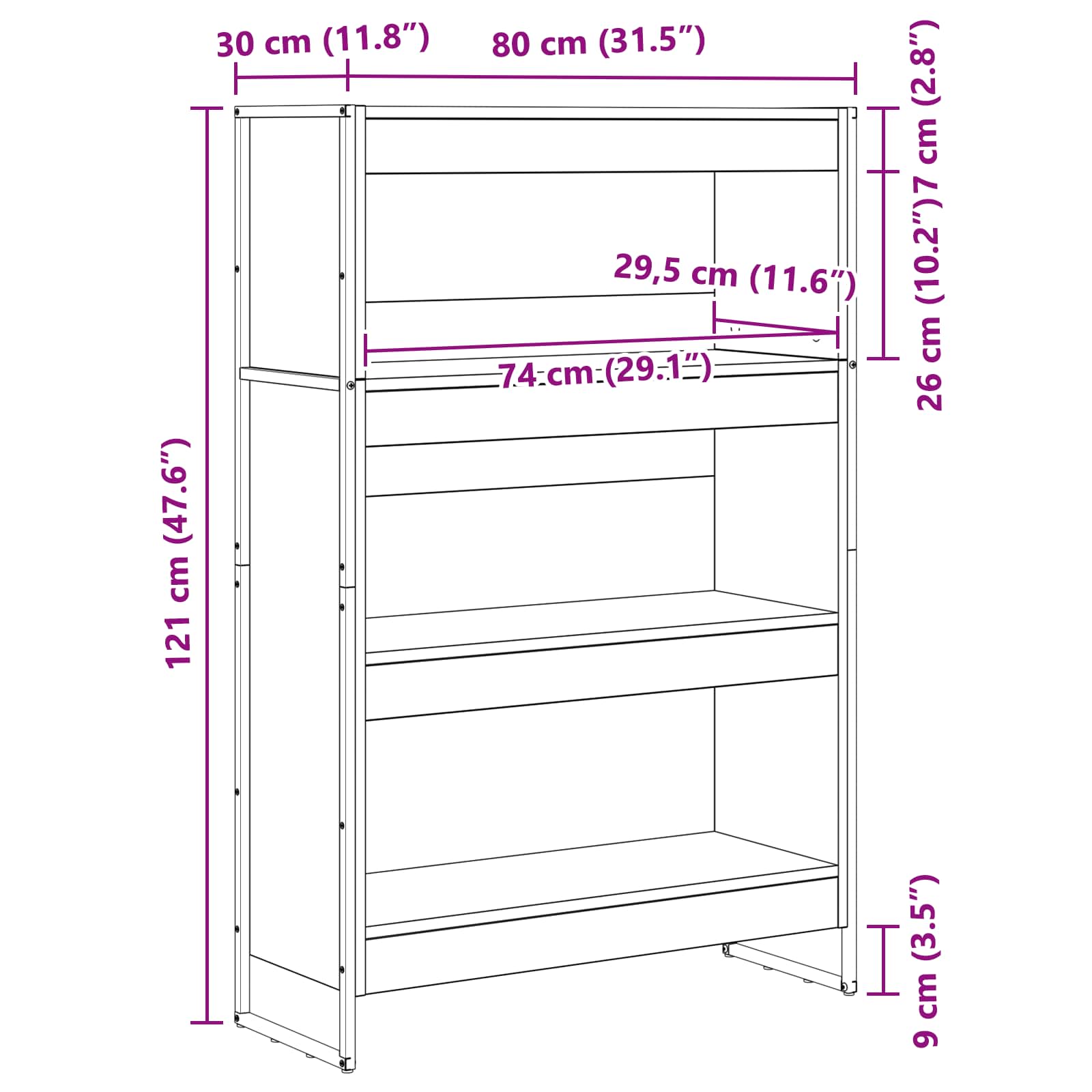 vidaXL Szafka na książki Szary Sonoma 80 x 30 x 121 cm