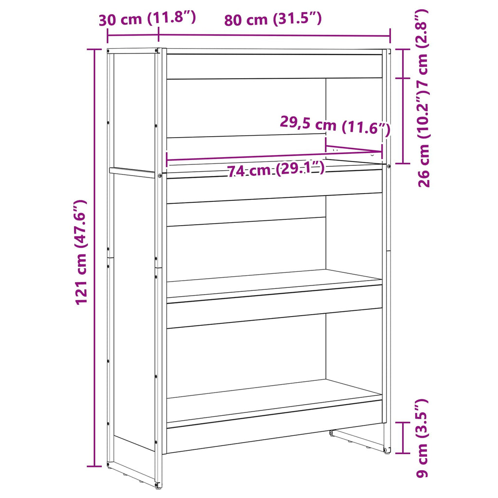 vidaXL Szafka na książki Stare drewno 80 x 30 x 121 cm