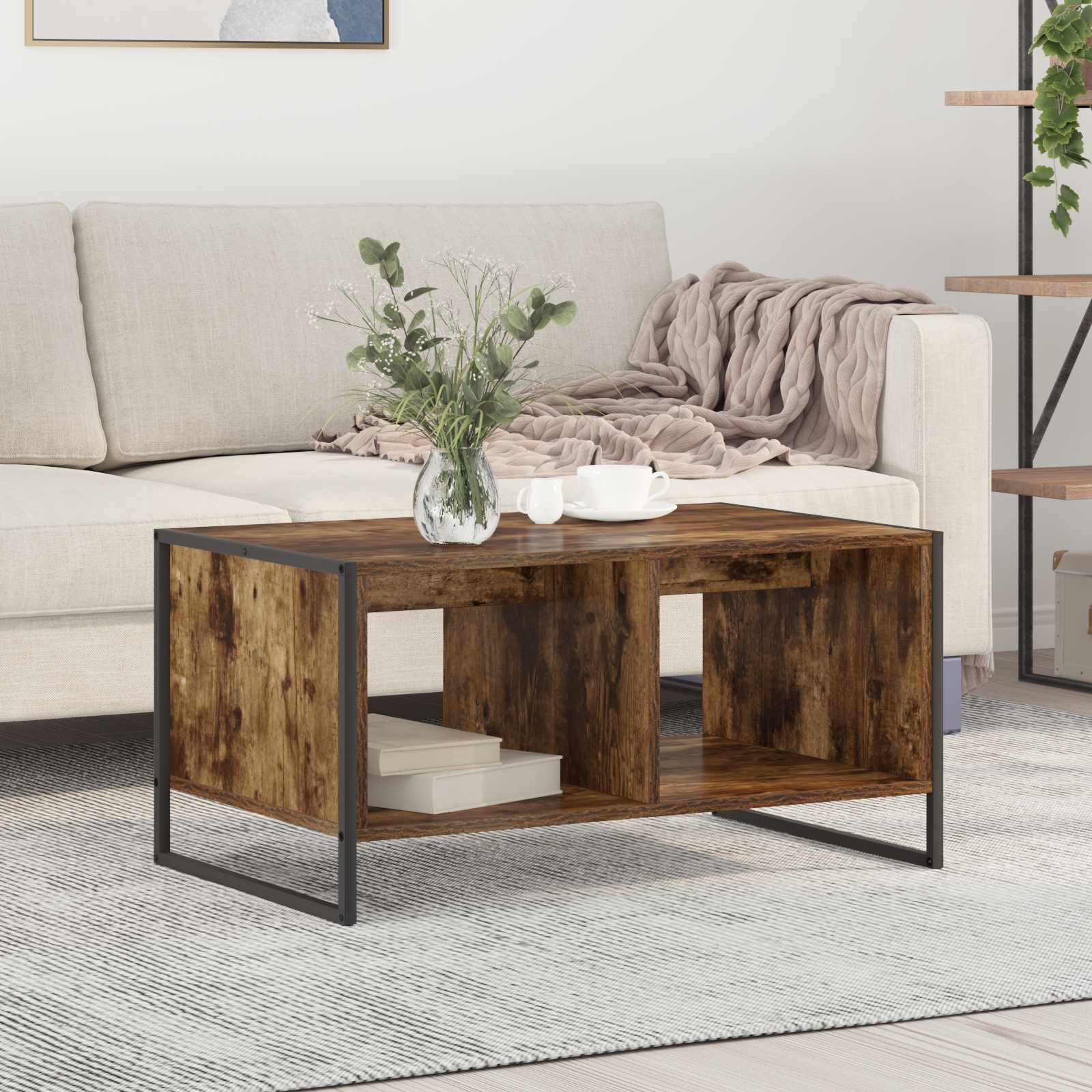 vidaXL Stolik kawowy Dąb dymny 80 x 50 x 40 cm Materiał drewnopochodny