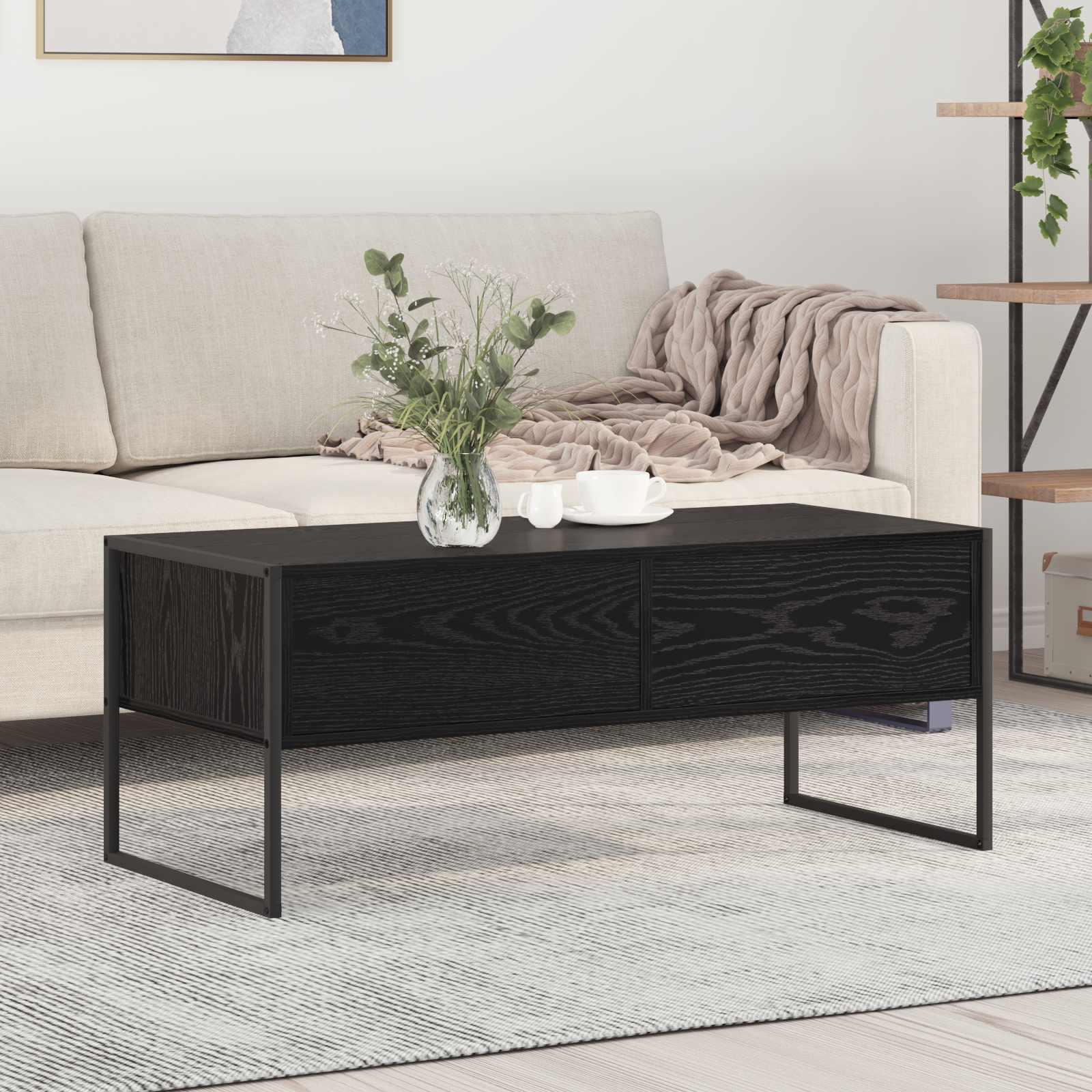 vidaXL Stolik kawowy z szufladą Czarny Dąb 100 x 46 x 40 cm