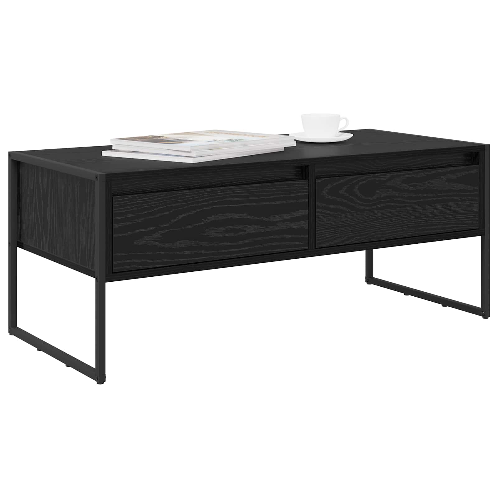 vidaXL Stolik kawowy z szufladą Czarny Dąb 100 x 46 x 40 cm