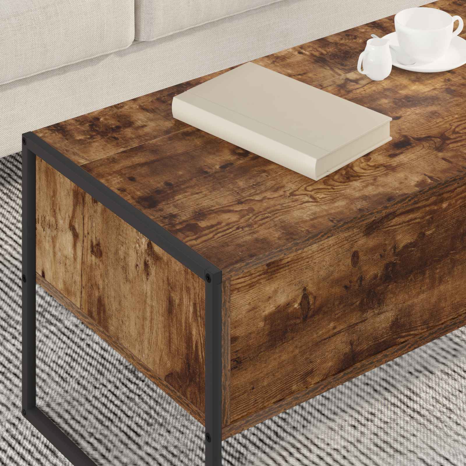 vidaXL Stolik kawowy z szufladą Dąb dymny 100 x 46 x 40 cm