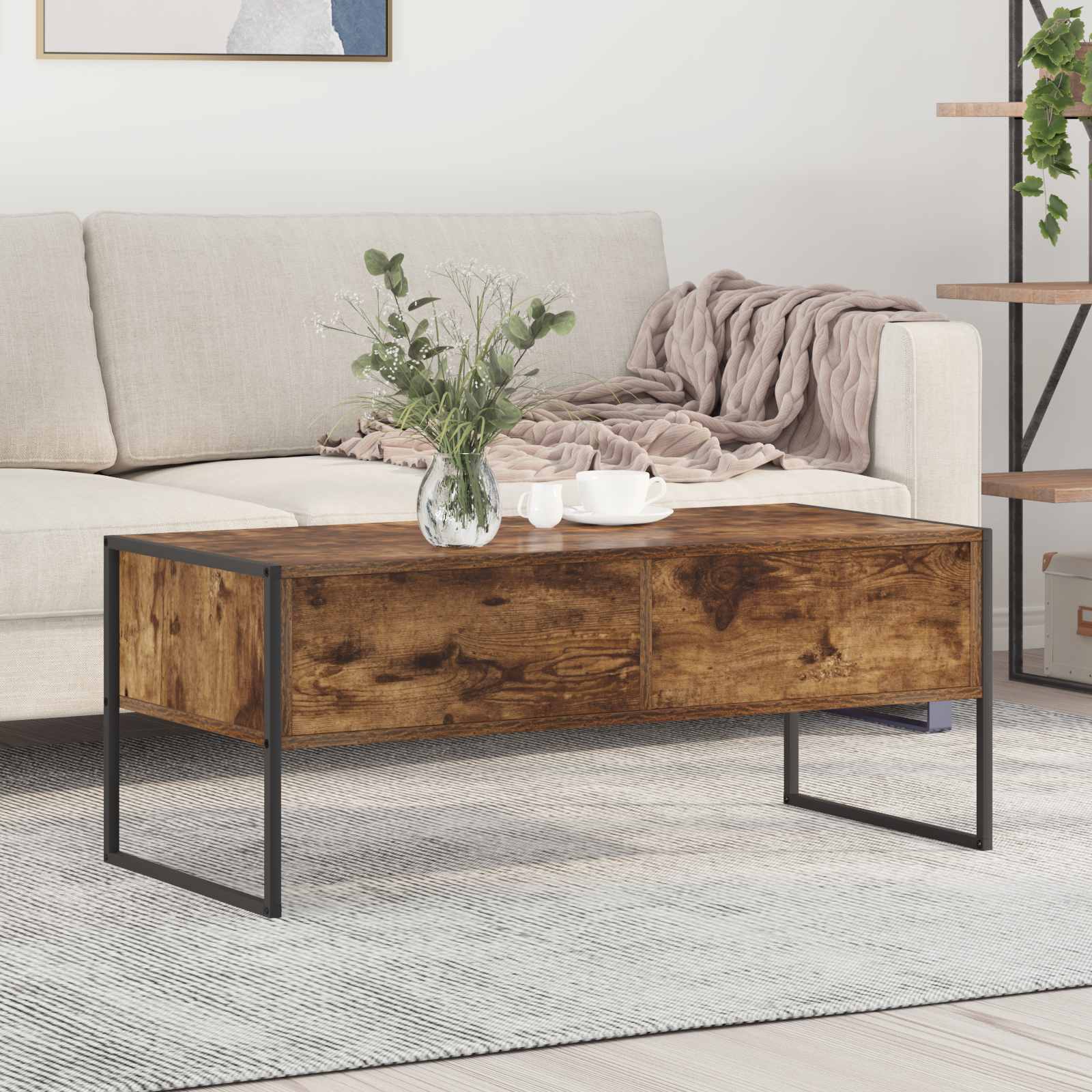 vidaXL Stolik kawowy z szufladą Dąb dymny 100 x 46 x 40 cm