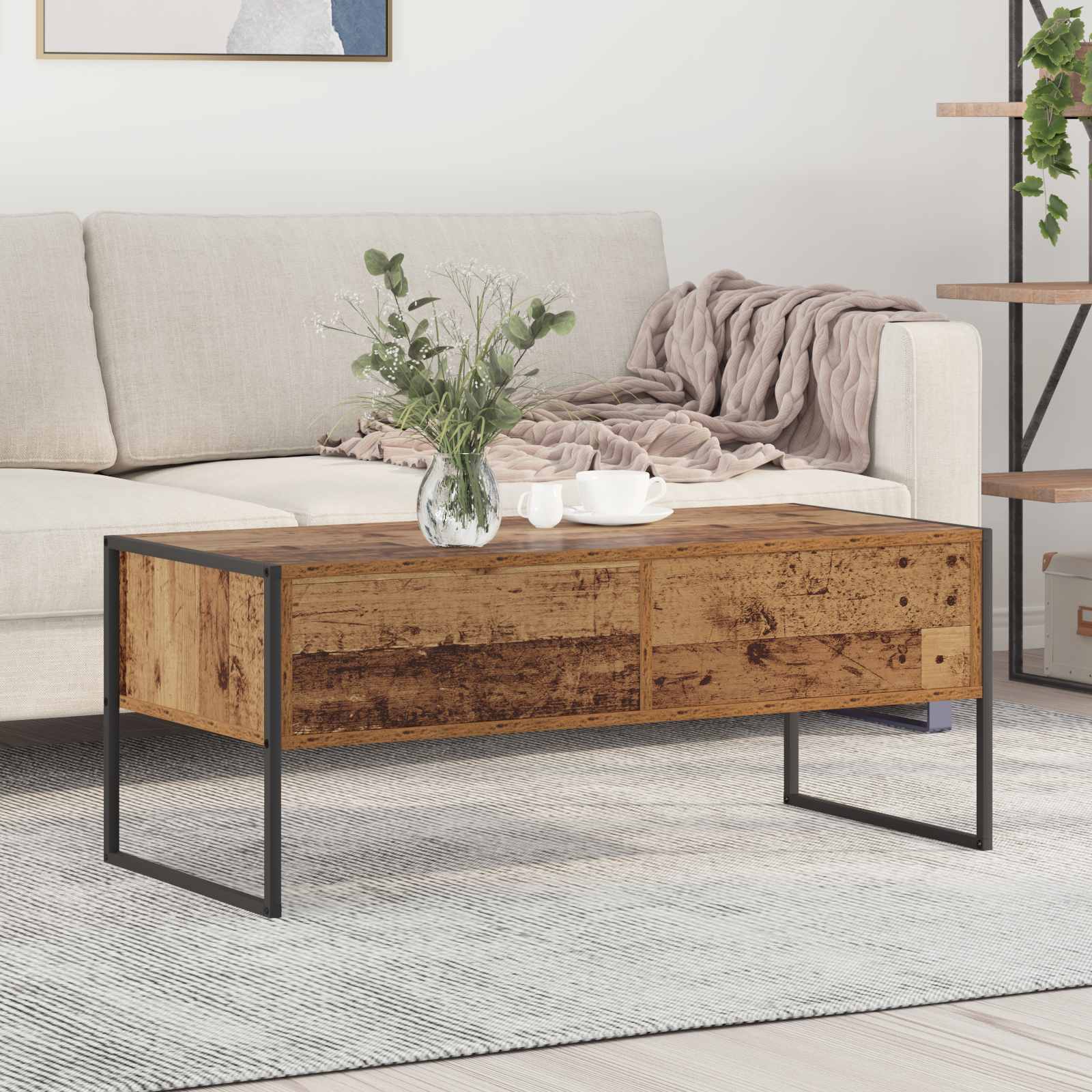 vidaXL Stolik kawowy z szufladą Stare drewno 100 x 46 x 40 cm