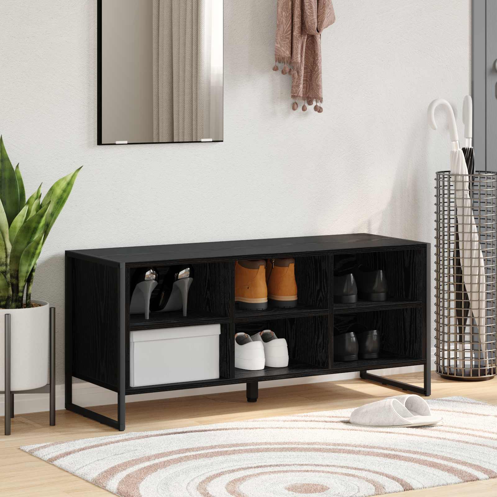 vidaXL Szafka na buty z przechowywaniem Czarny Dąb 100 x 35 x 44 cm