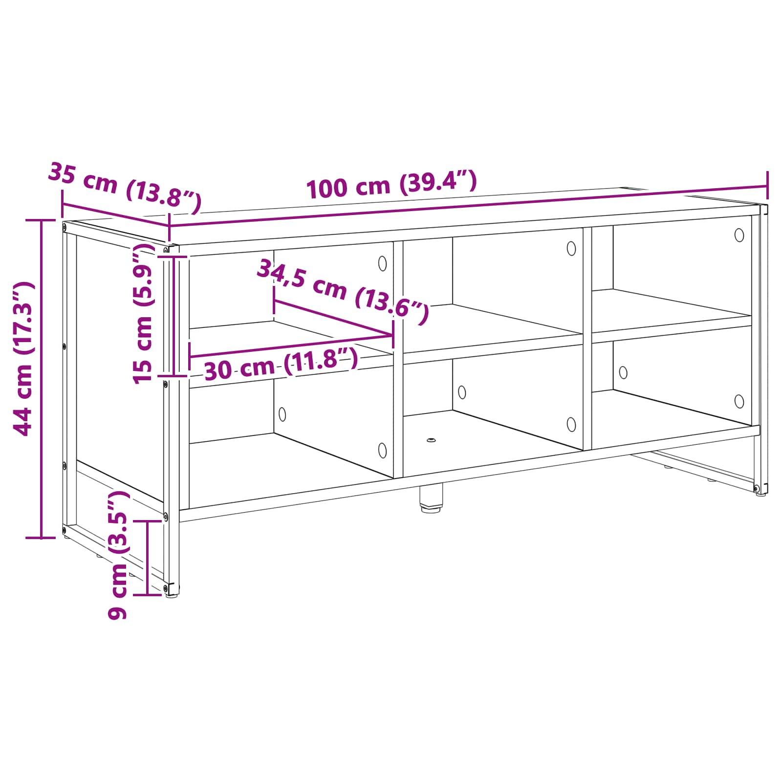 vidaXL Szafka na buty z przechowywaniem Dąb dymny 100 x 35 x 44 cm