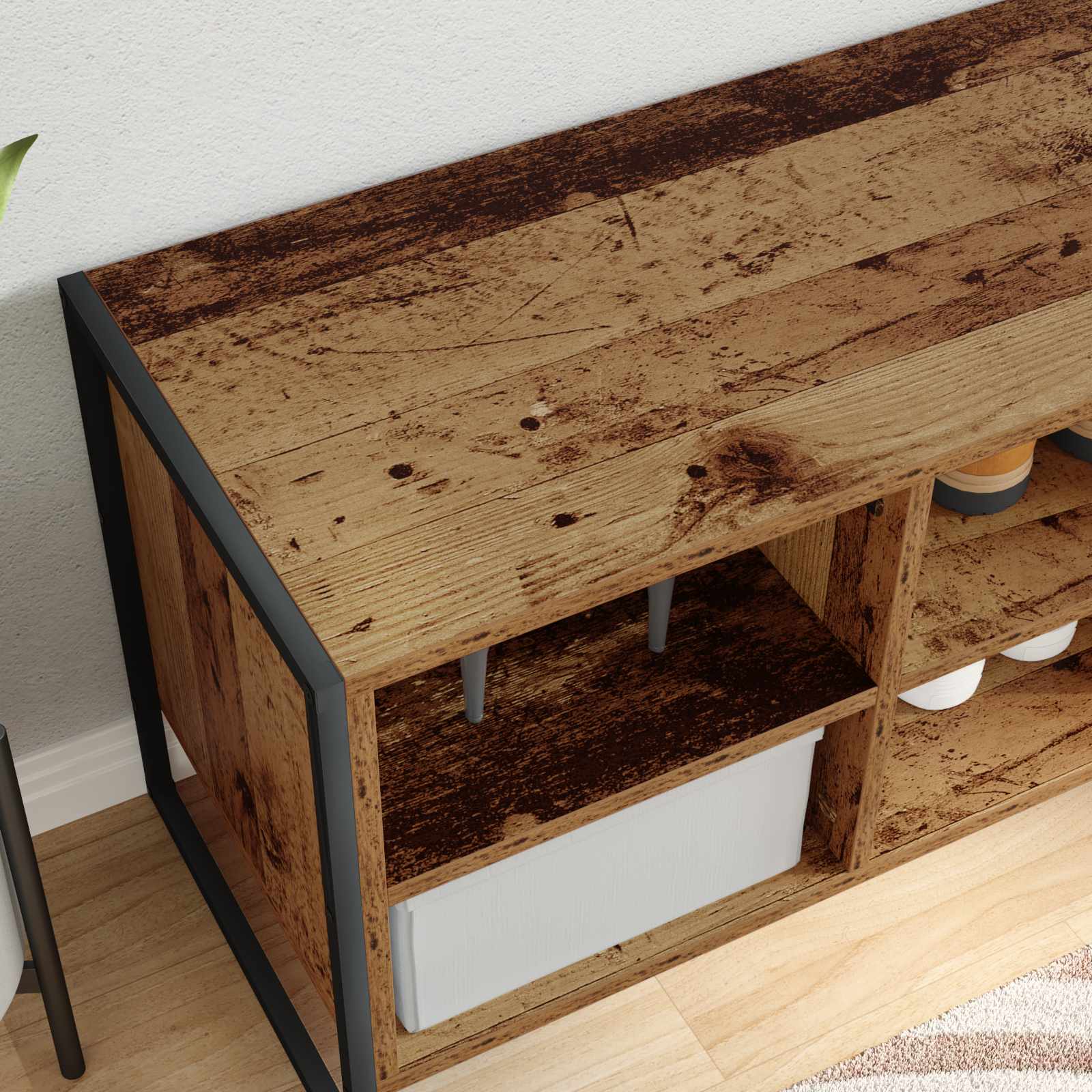 vidaXL Szafka na buty z przechowywaniem Stare drewno 100 x 35 x 44 cm