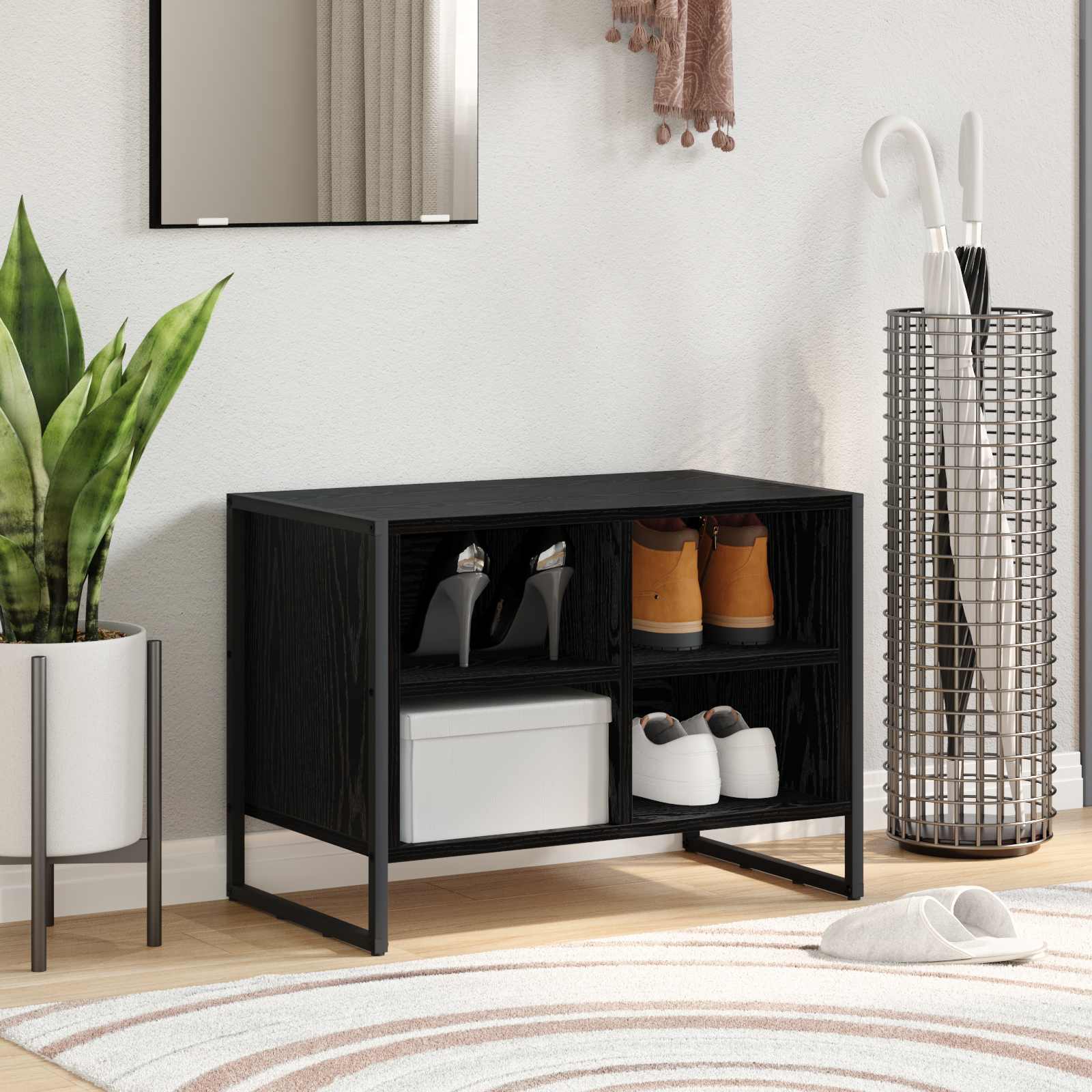 vidaXL Szafka na buty z przechowywaniem Czarny Dąb 60 x 35 x 44 cm