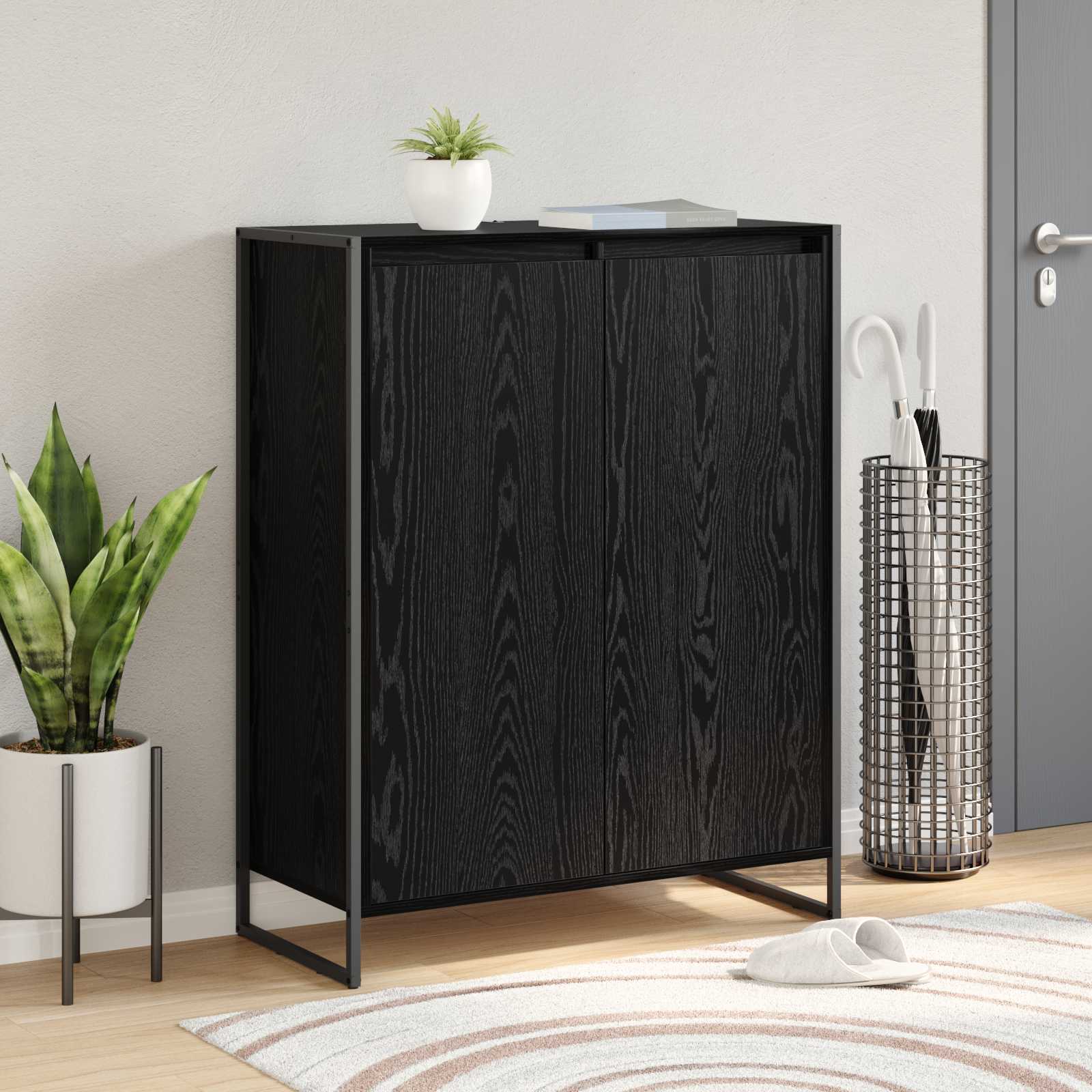 vidaXL Szafka na buty z przechowywaniem Czarny Dąb 79 x 36 x 100 cm