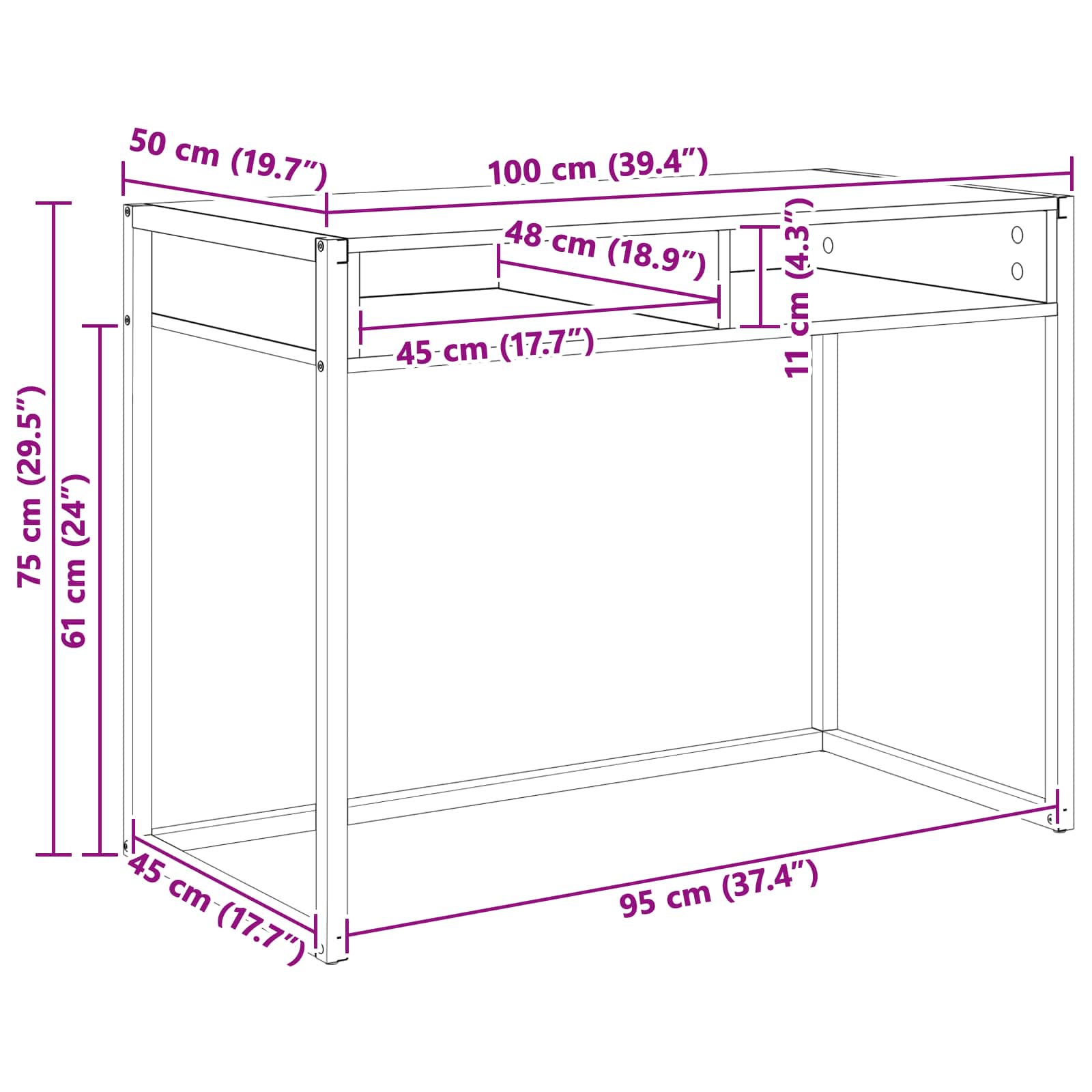 vidaXL Biurko Dąb dymny 100 x 50 x 75 cm Materiał drewnopochodny