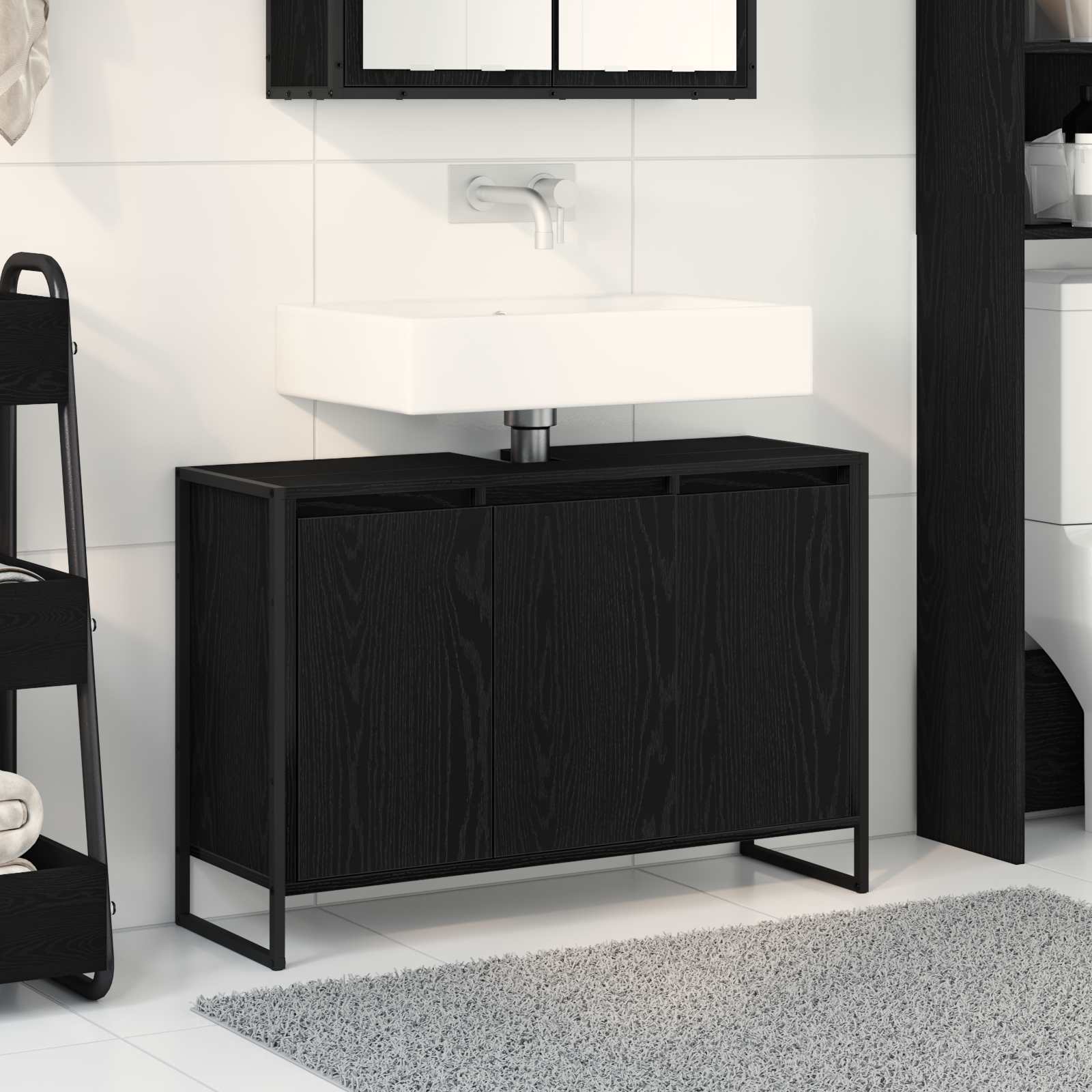 vidaXL Szafka Łazienkowa z przechowywaniem Czarny Dąb 90 x 30 x 60 cm