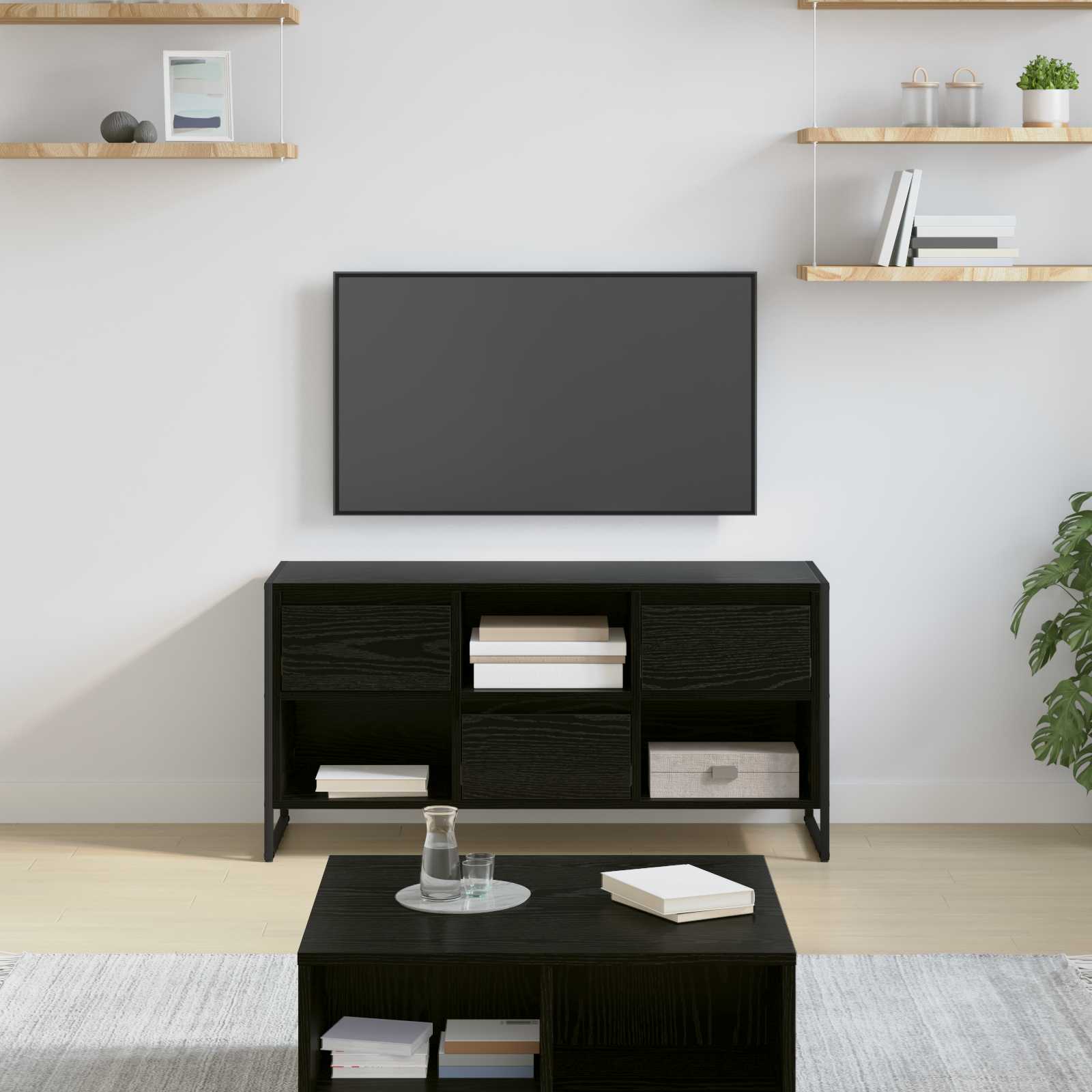 vidaXL Szafka pod telewizor z szufladą Czarny Dąb 100 x 36 x 49,5 cm