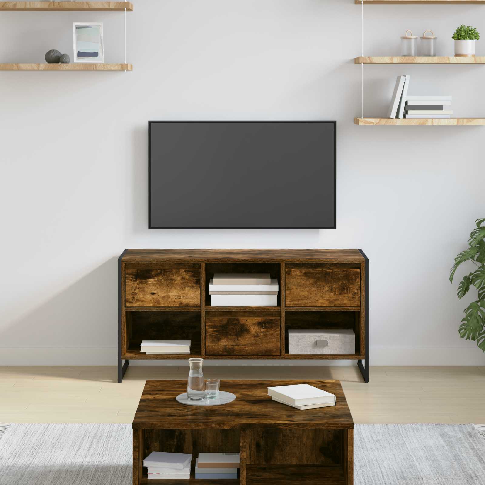 vidaXL Szafka pod telewizor z szufladą Dąb dymny 100 x 36 x 49,5 cm
