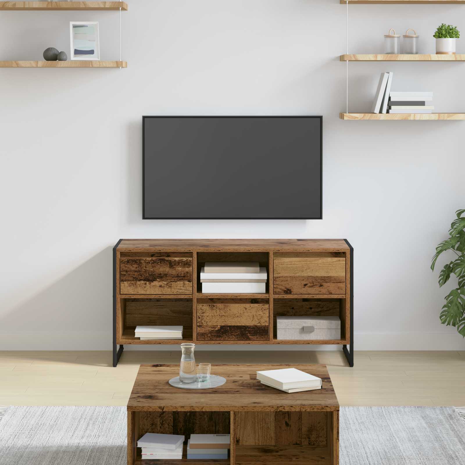 vidaXL Szafka pod telewizor z szufladą Stare drewno 100 x 36 x 49,5 cm