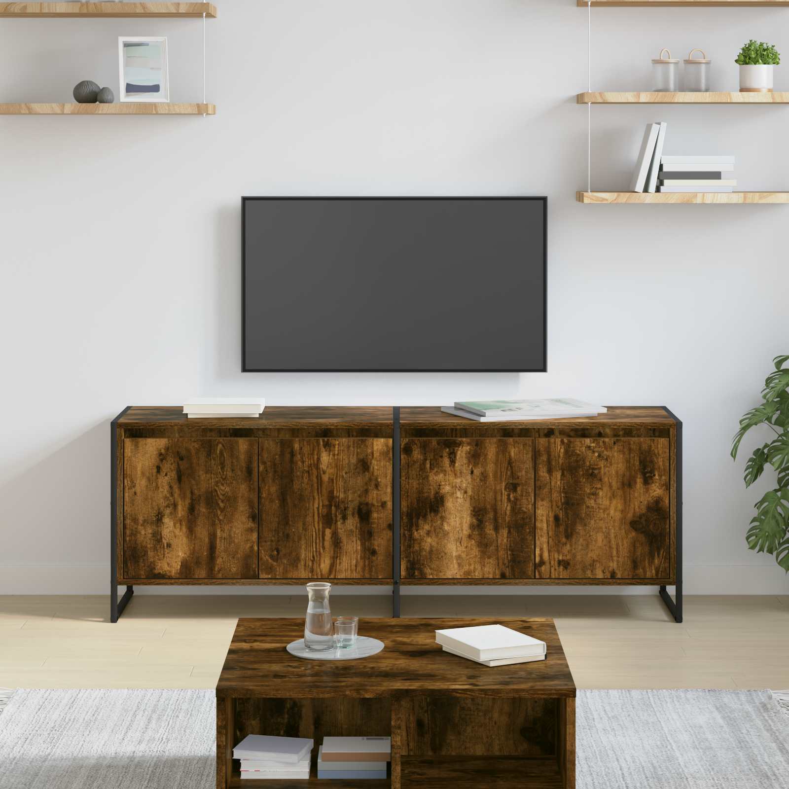 vidaXL Szafka pod telewizor Dąb dymny 140 x 36 x 49.5 cm