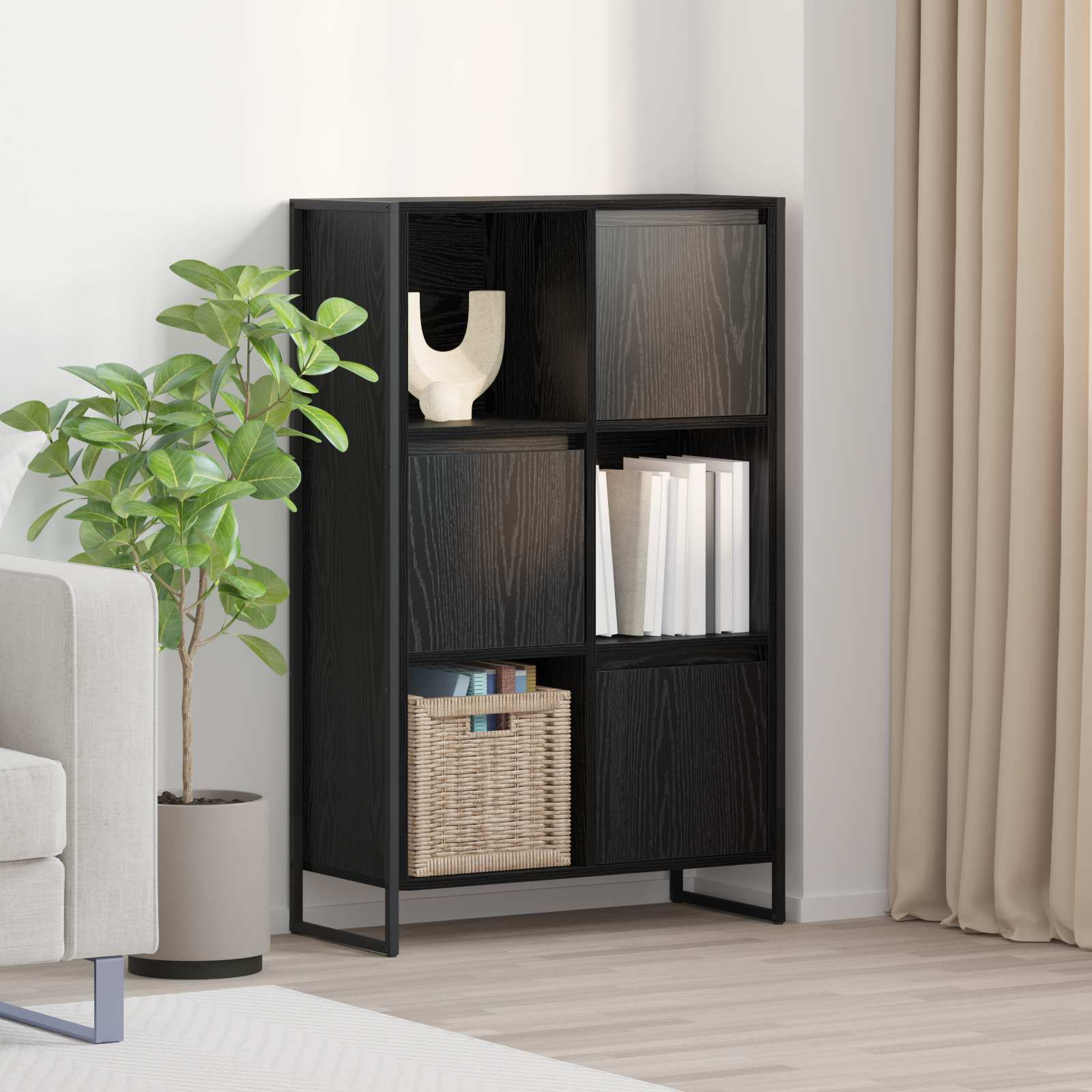 vidaXL Szafka na książki Czarny Dąb 68 x 30 x 108.5 cm