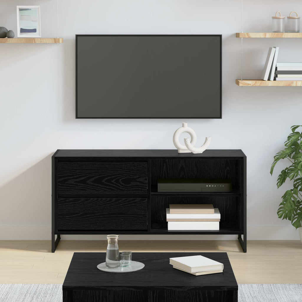 vidaXL Szafka pod telewizor z szufladą Czarny Dąb 100 x 36 x 49,5 cm