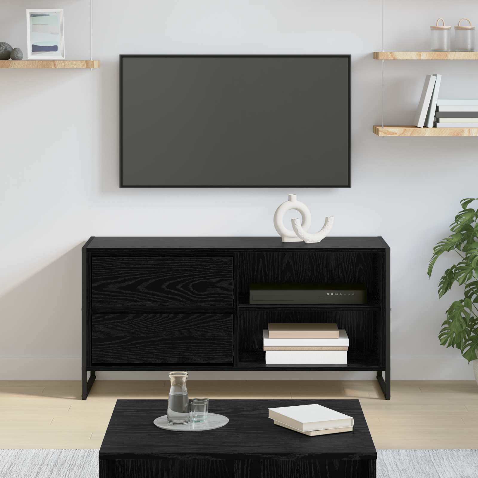 vidaXL Szafka pod telewizor z szufladą Czarny Dąb 100 x 36 x 49,5 cm