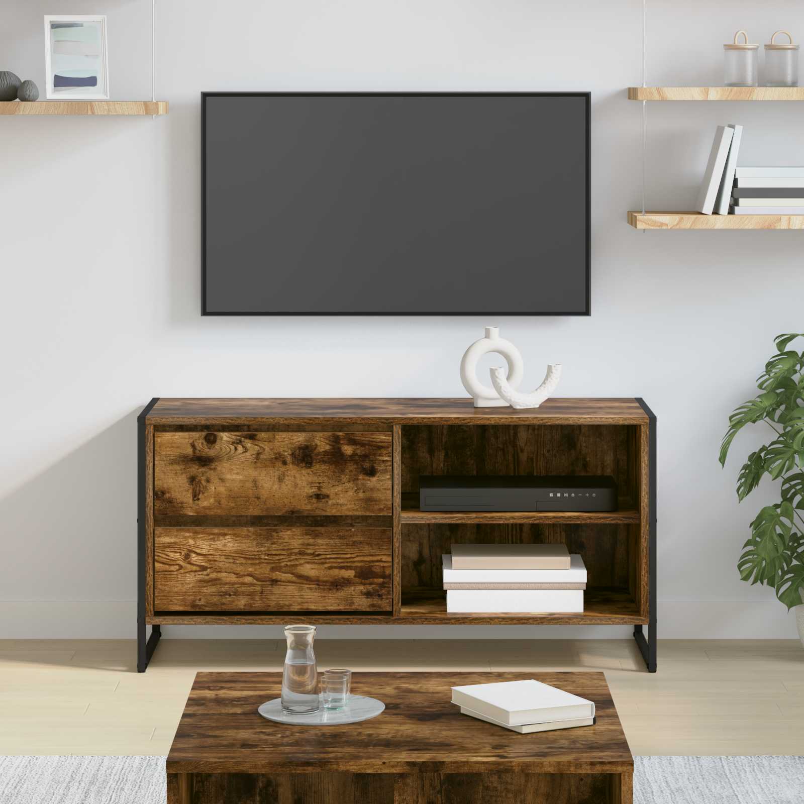 vidaXL Szafka pod telewizor z szufladą Dąb dymny 100 x 36 x 49,5 cm