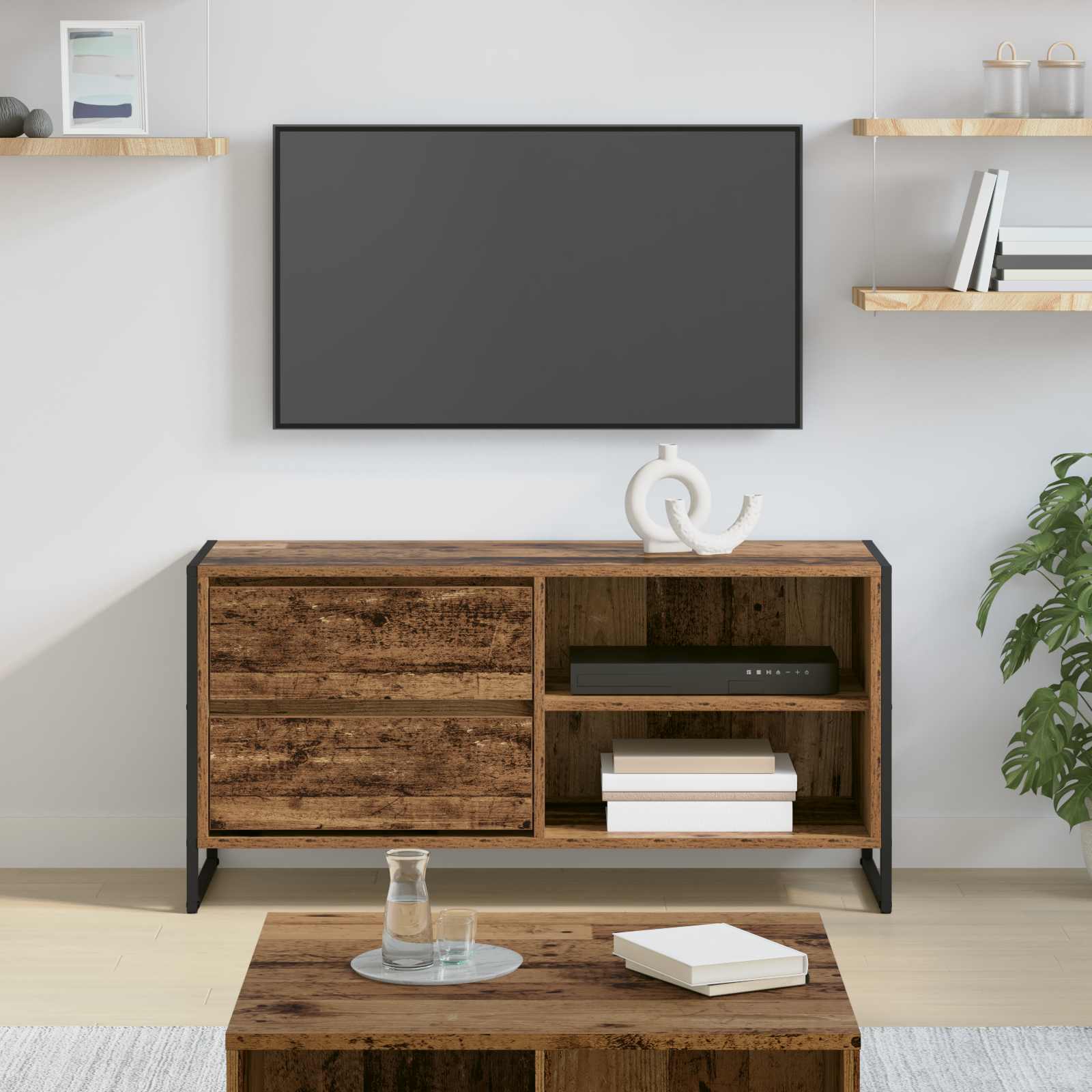 vidaXL Szafka pod telewizor z szufladą Stare drewno 100 x 36 x 49,5 cm