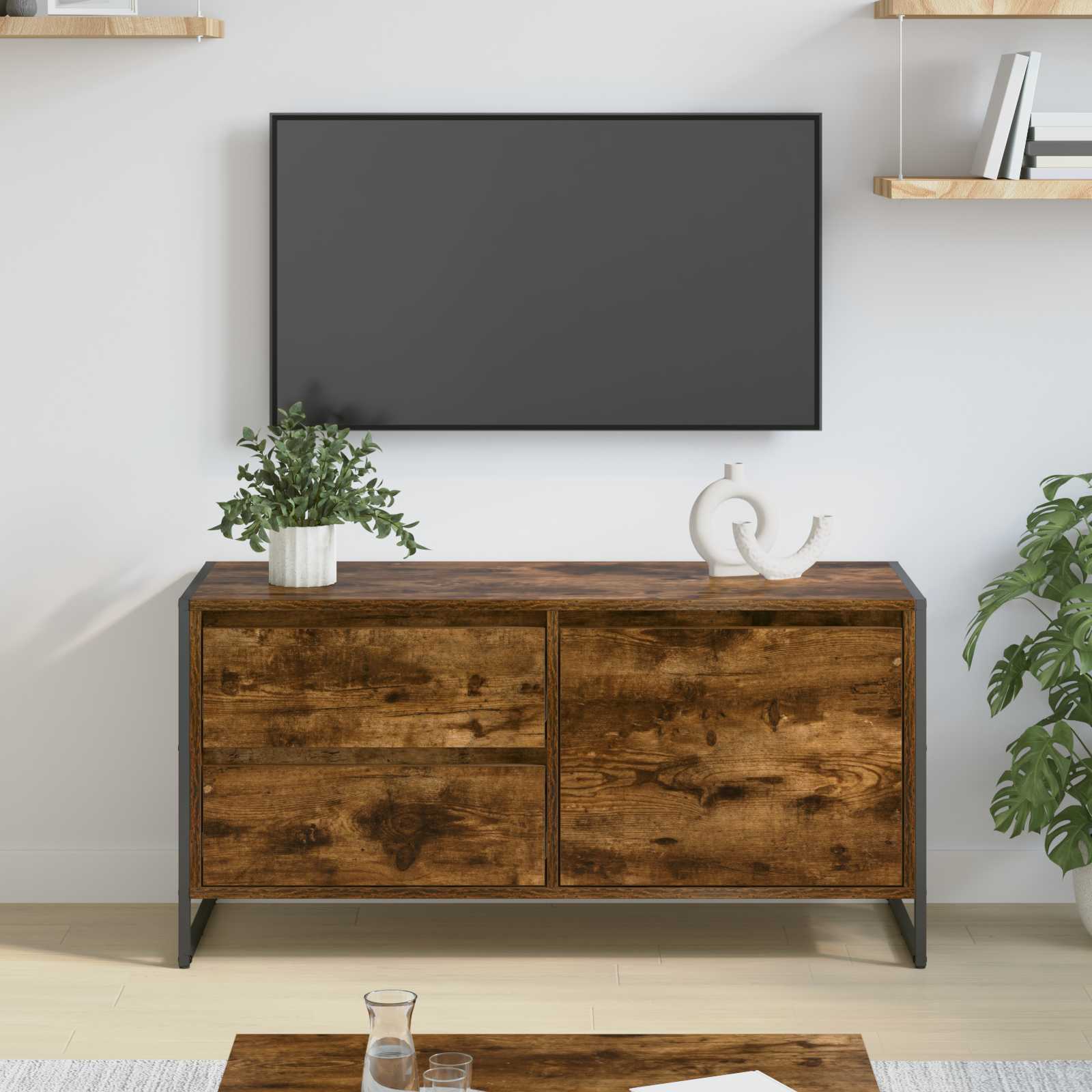 vidaXL Szafka pod telewizor z szufladą Dąb dymny 100 x 36 x 49.5 cm