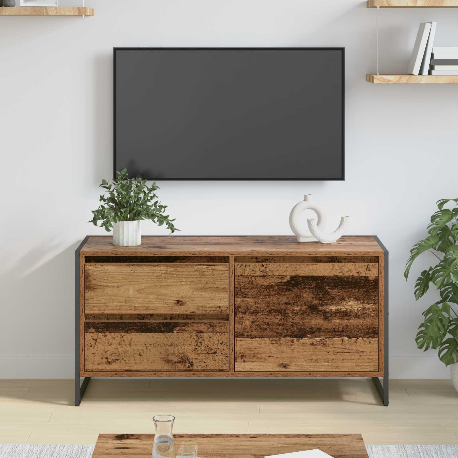 vidaXL Szafka pod telewizor z szufladą Stare drewno 100 x 36 x 49.5 cm