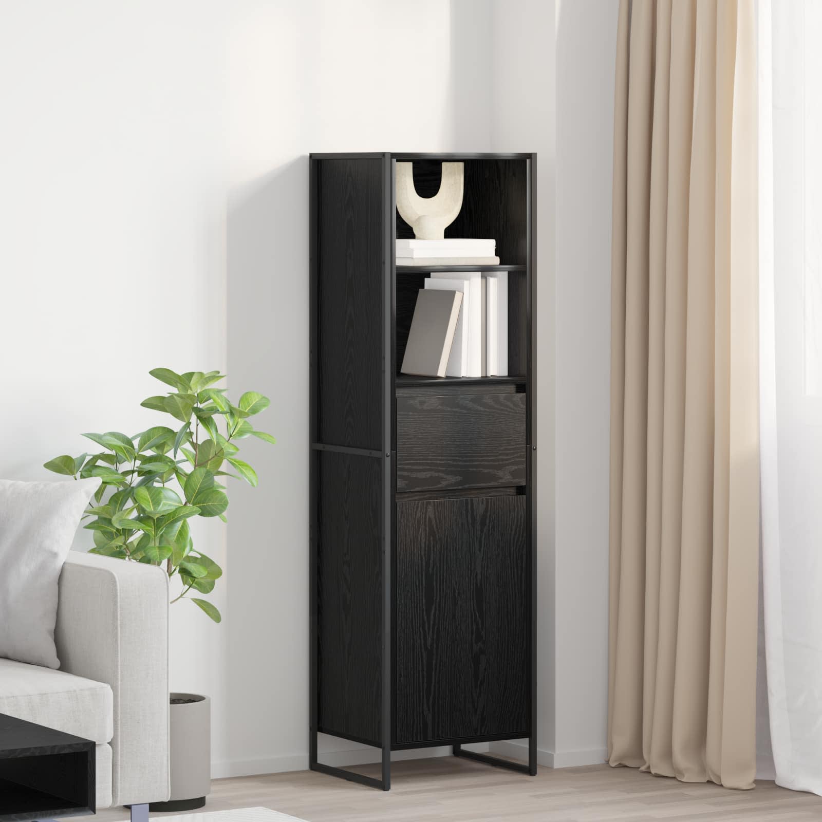 vidaXL Szafka na książki z szufladą Czarny Dąb 43 x 36 x 150.5 cm