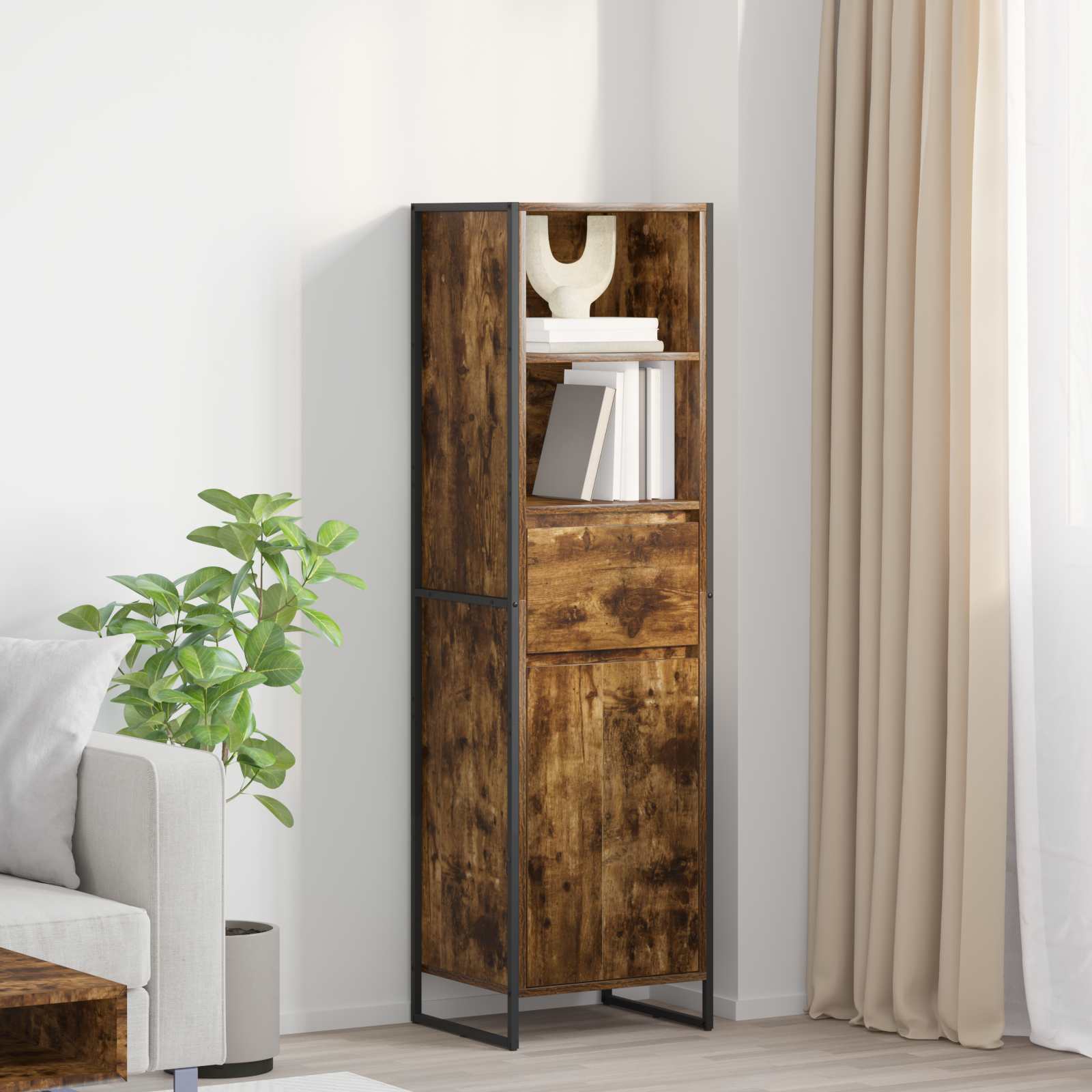 vidaXL Szafka na książki z szufladą Dąb dymny 43 x 36 x 150.5 cm