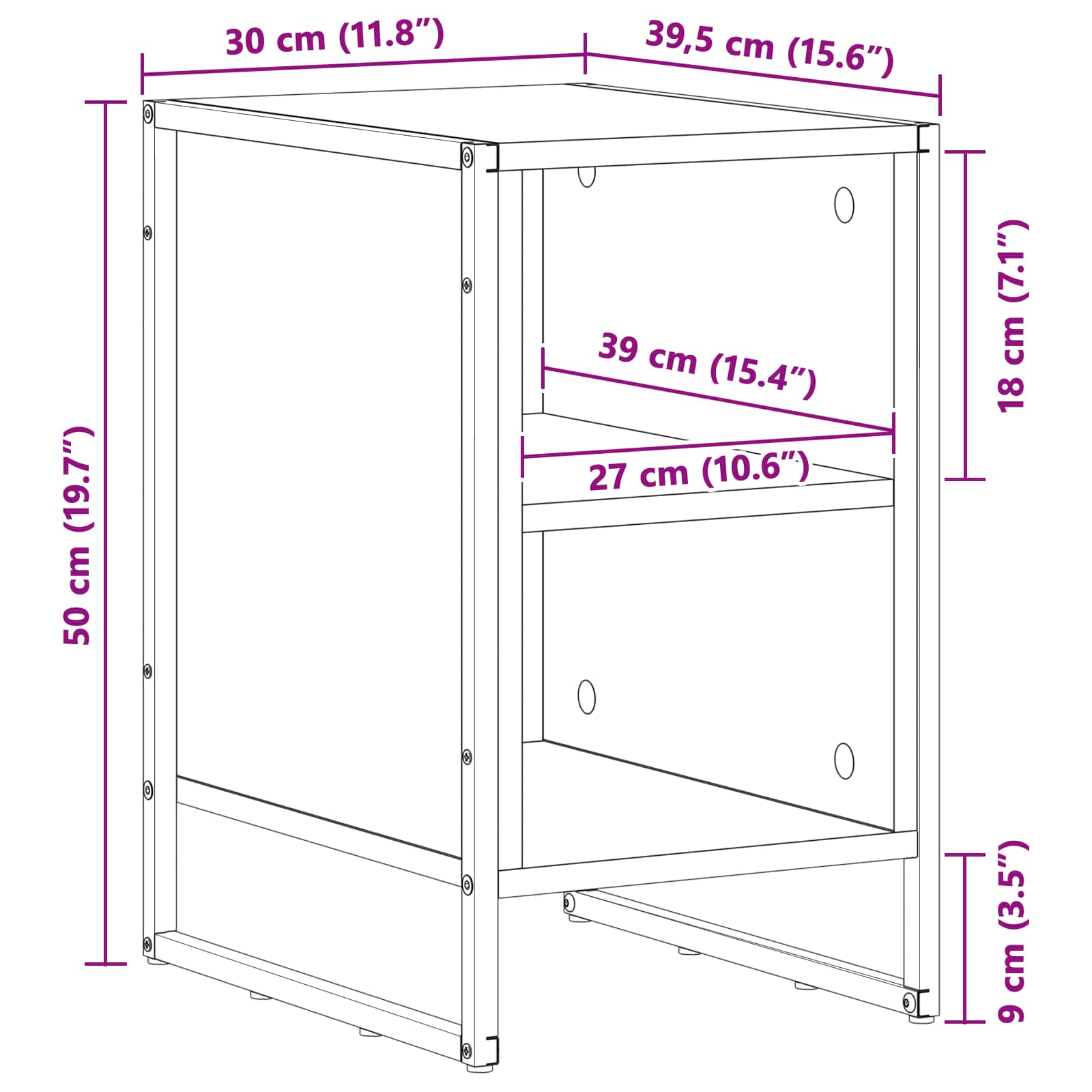 vidaXL Stolik nocny Stare drewno 39.5 x 30 x 50 cm
