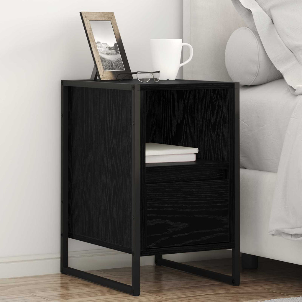 vidaXL Stolik nocny z szufladą 2 pcs Czarny Dąb 39,5 x 30 x 50 cm