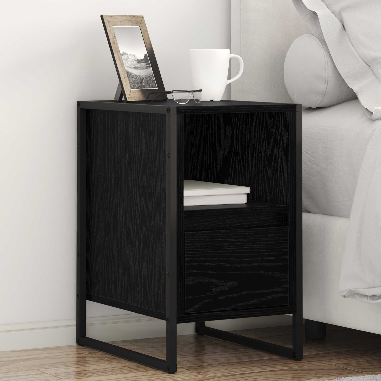 vidaXL Stolik nocny z szufladą 2 pcs Czarny Dąb 39,5 x 30 x 50 cm