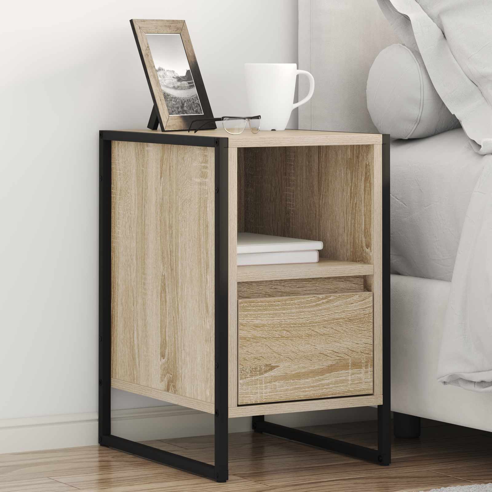 vidaXL Stolik nocny z szufladą 2 pcs Sonoma 39,5 x 30 x 50 cm