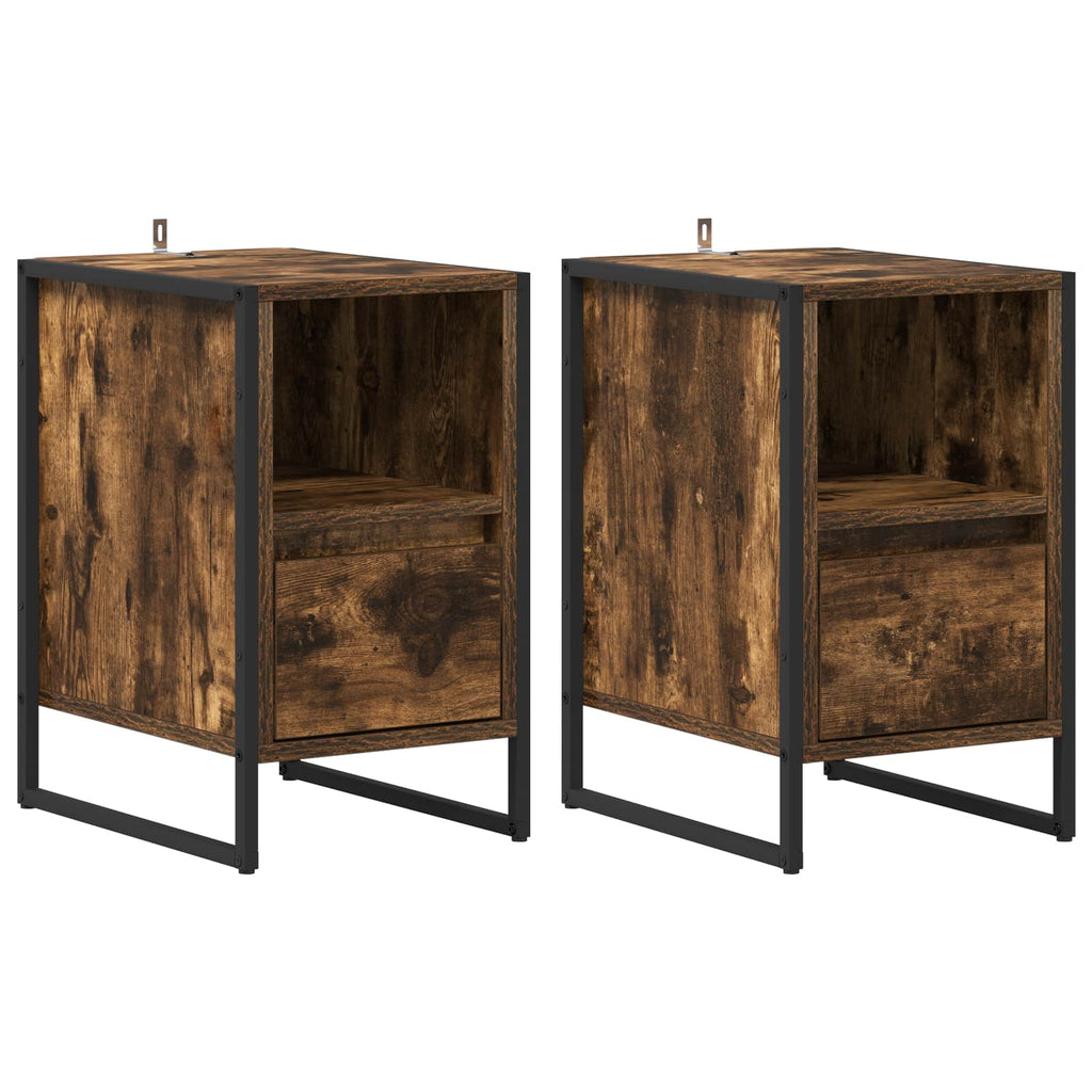 vidaXL Stolik nocny z szufladą 2 pcs Dąb dymny 39,5 x 30 x 50 cm