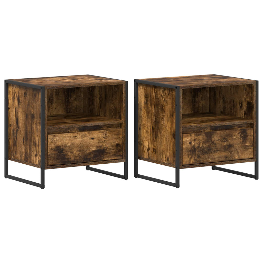 vidaXL Stolik nocny z szufladą 2 pcs Dąb dymny 50 x 39,5 x 50 cm