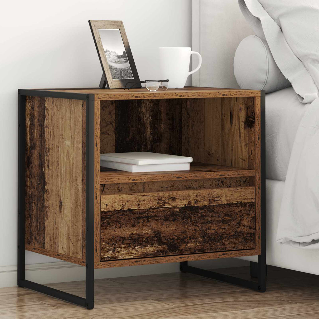 vidaXL Stolik nocny z szufladą Stare drewno 50 x 39,5 x 50 cm