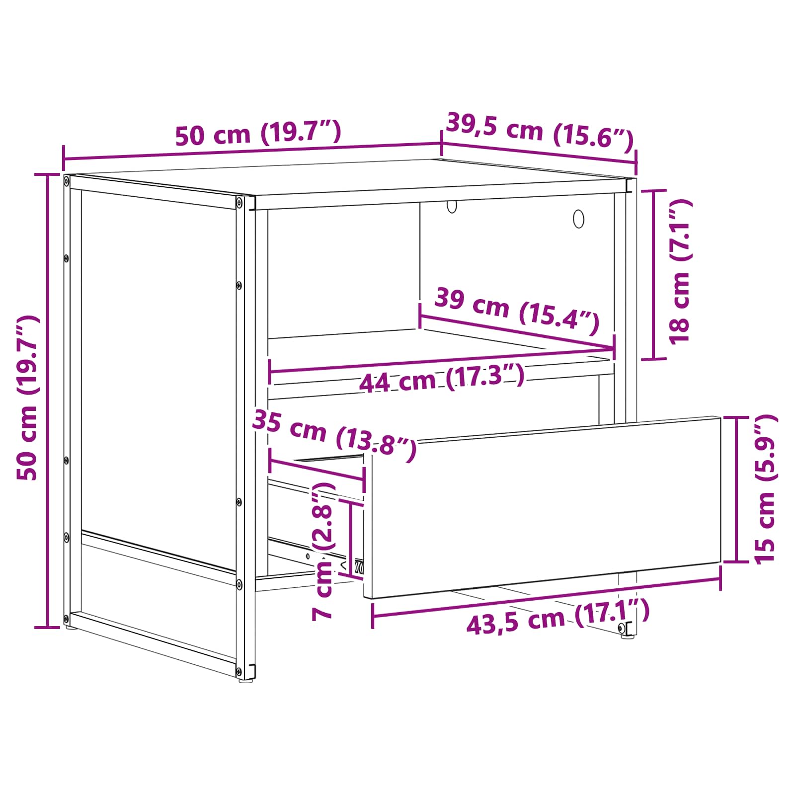 vidaXL Stolik nocny z szufladą Dąb rzemieślniczy 50 x 39,5 x 50 cm