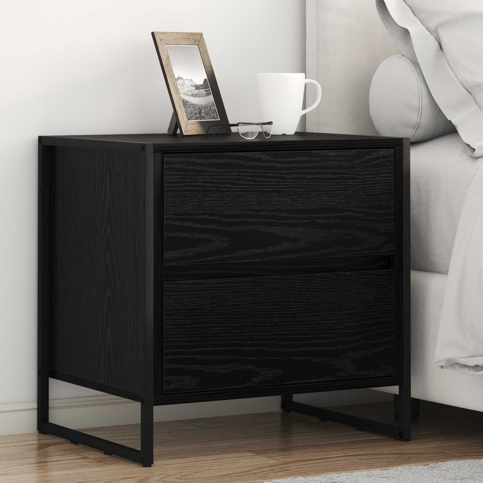 vidaXL Stolik nocny z szufladą Czarny Dąb 50 x 39.5 x 50 cm