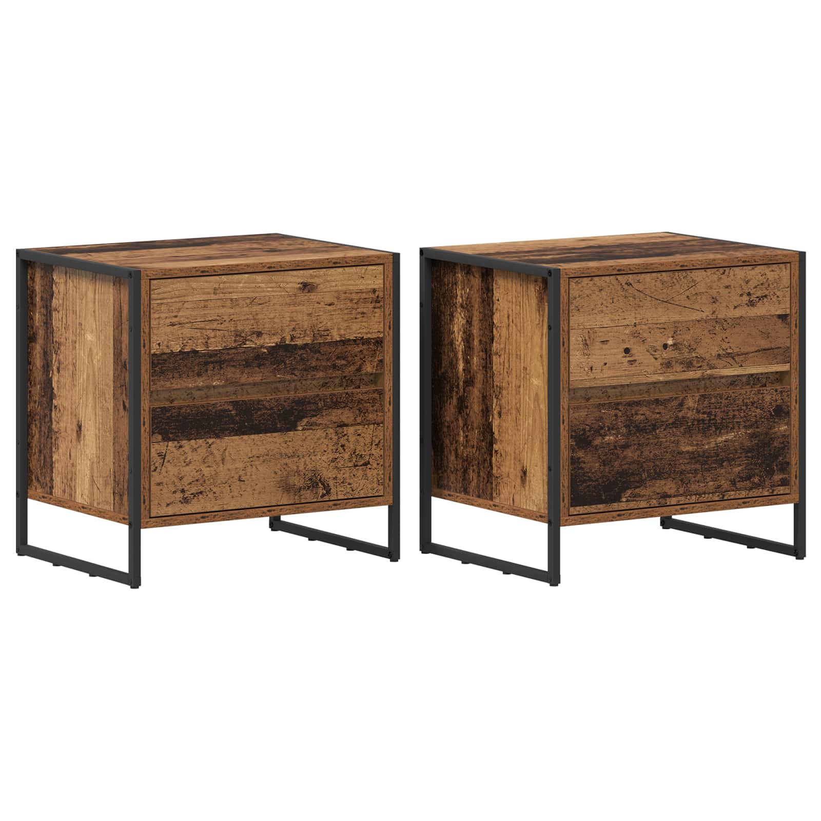 vidaXL Stolik nocny z szufladą 2 pcs Stare drewno 50 x 39.5 x 50 cm