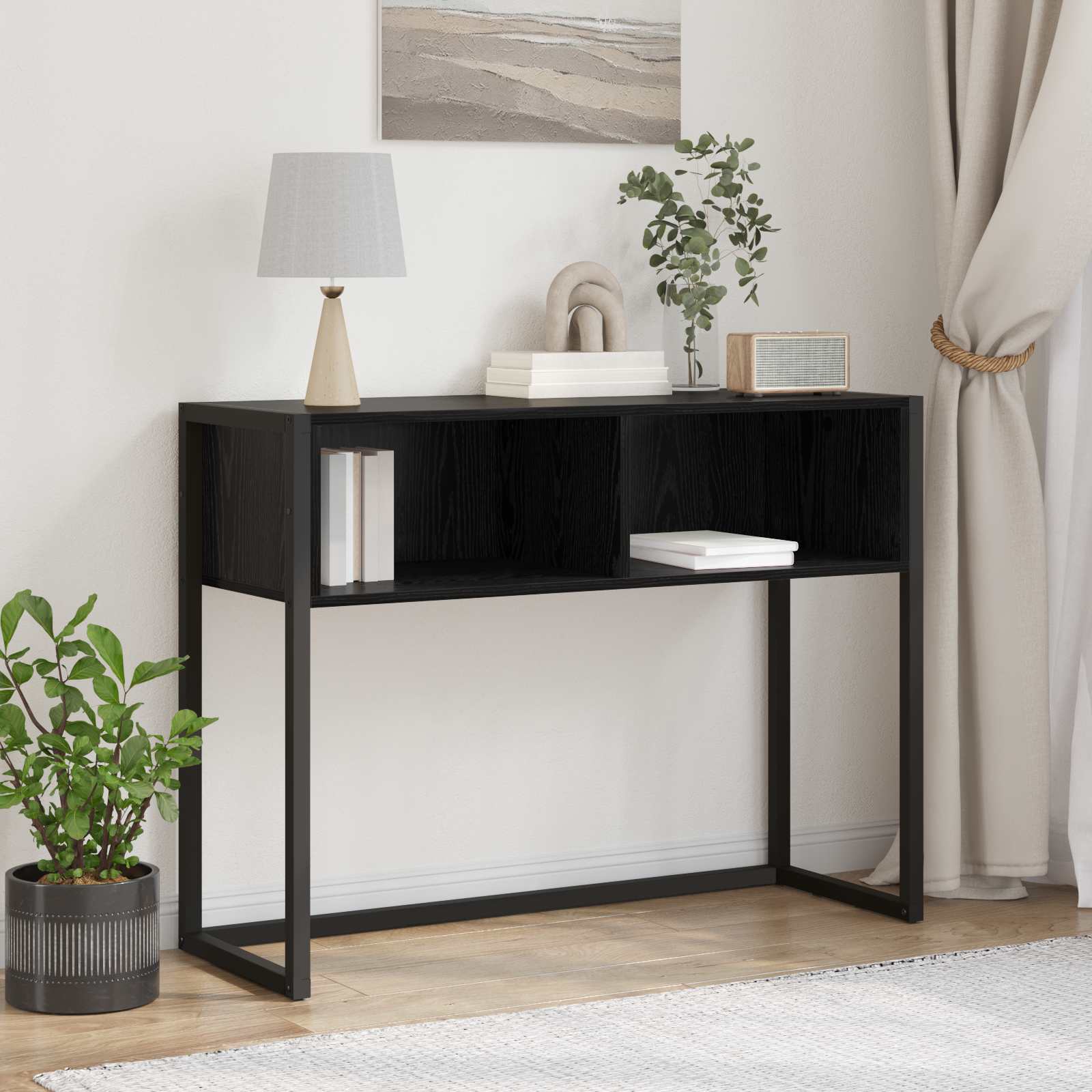 vidaXL Stolik końcowy z przechowywaniem Czarny Dąb 100 x 36 x 75 cm